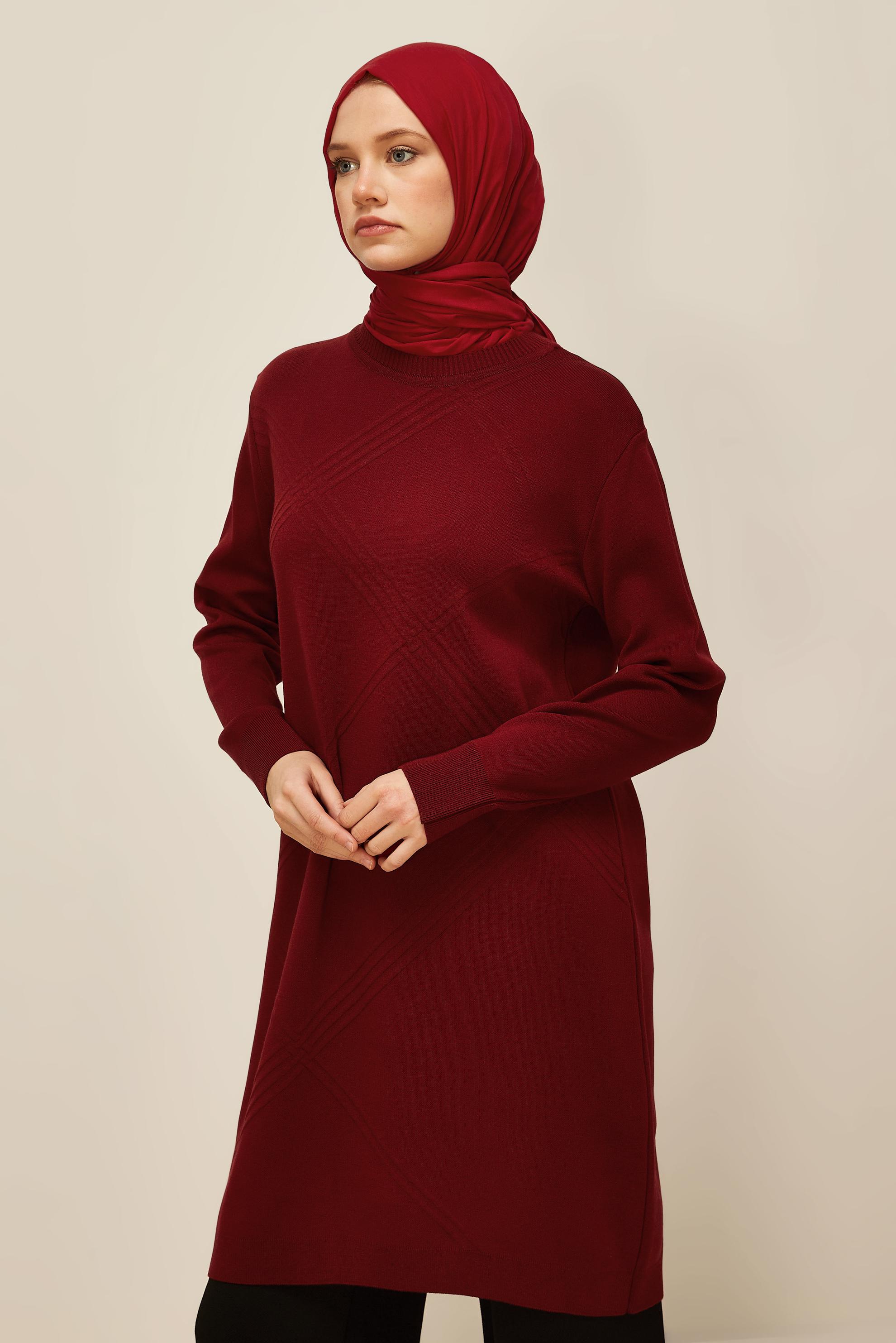Tesettür giyim BORDO TRİKO TUNİK 45803