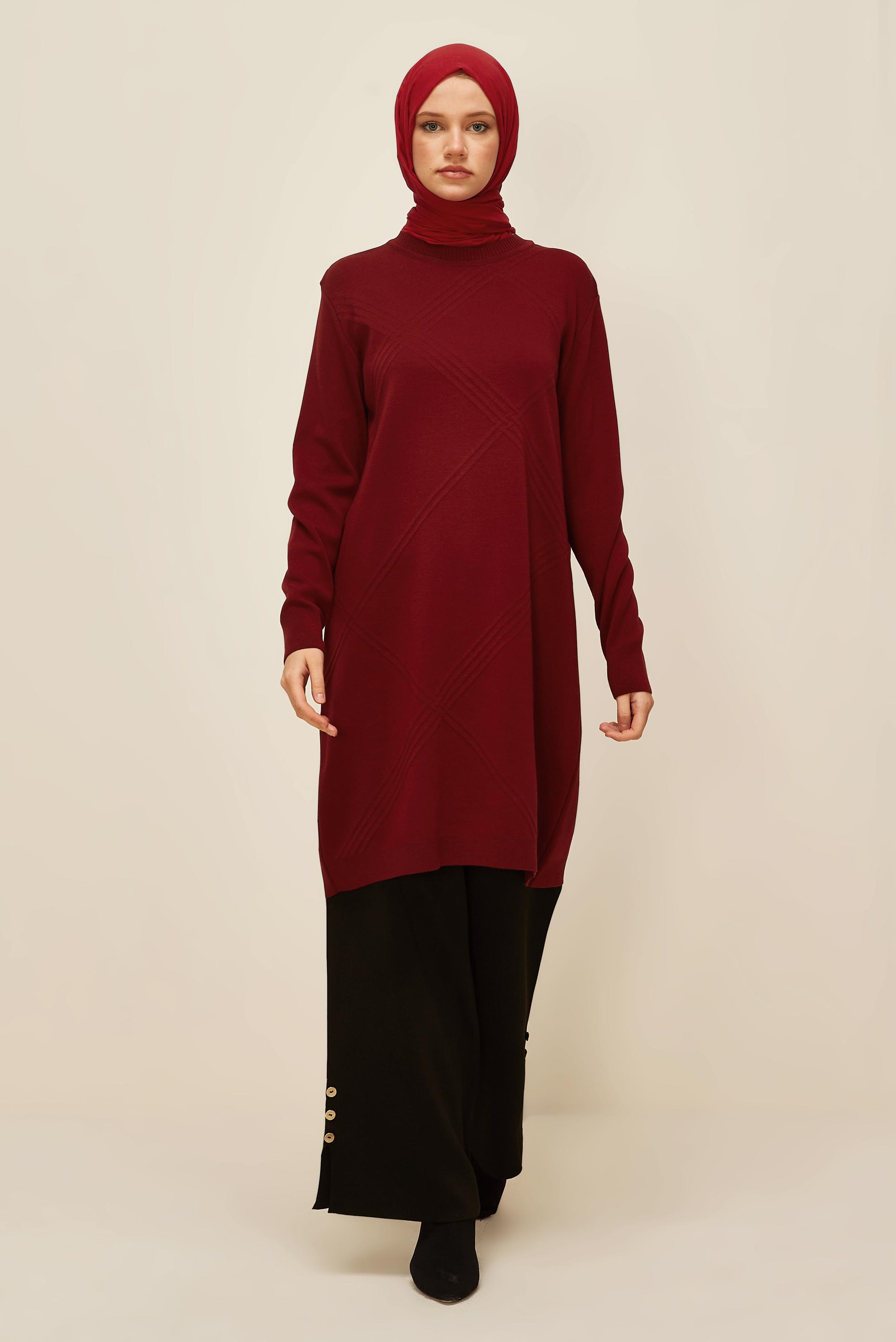 Tesettür giyim BORDO TRİKO TUNİK 45803