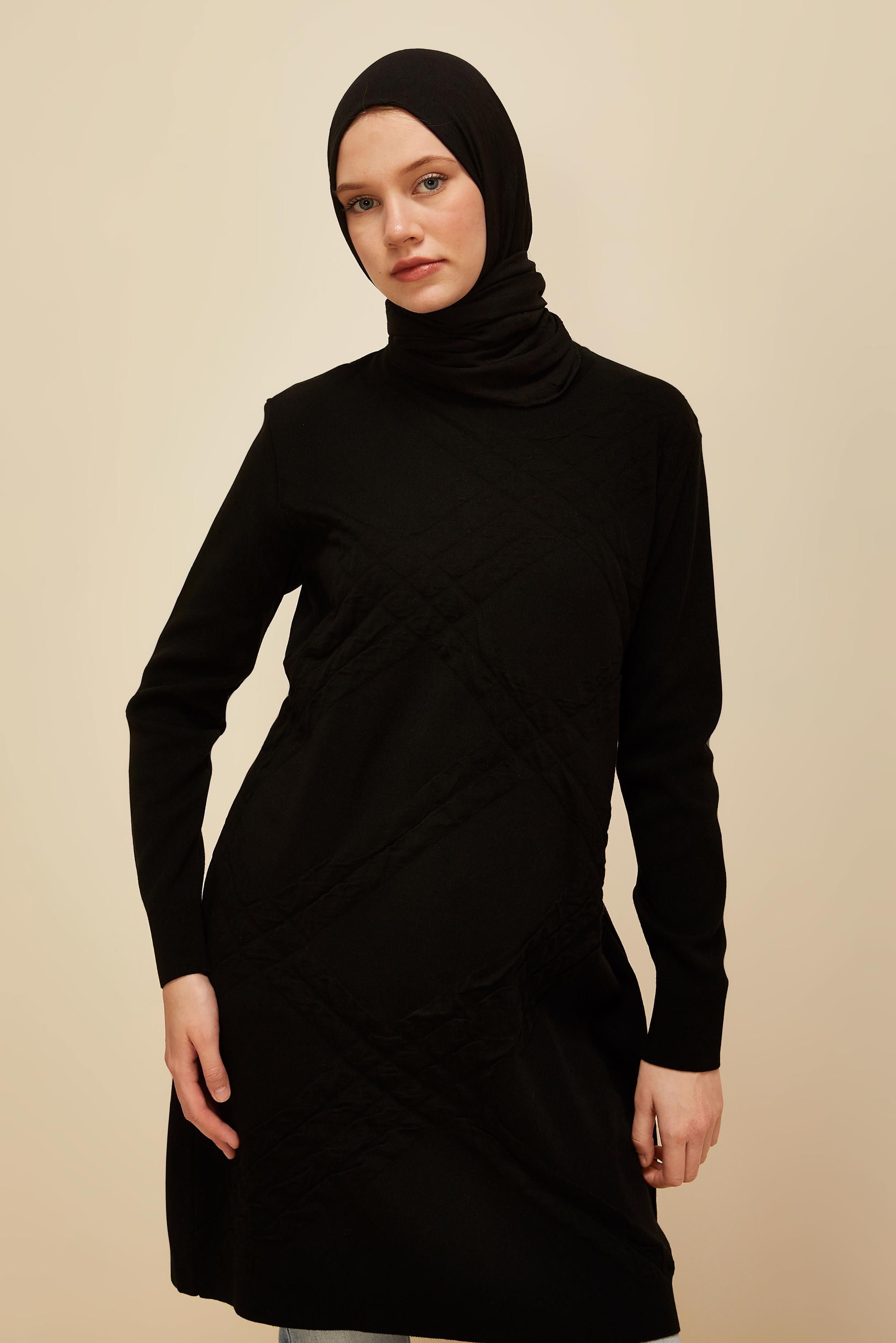 Tesettür giyim SİYAH TRİKO TUNİK 45804