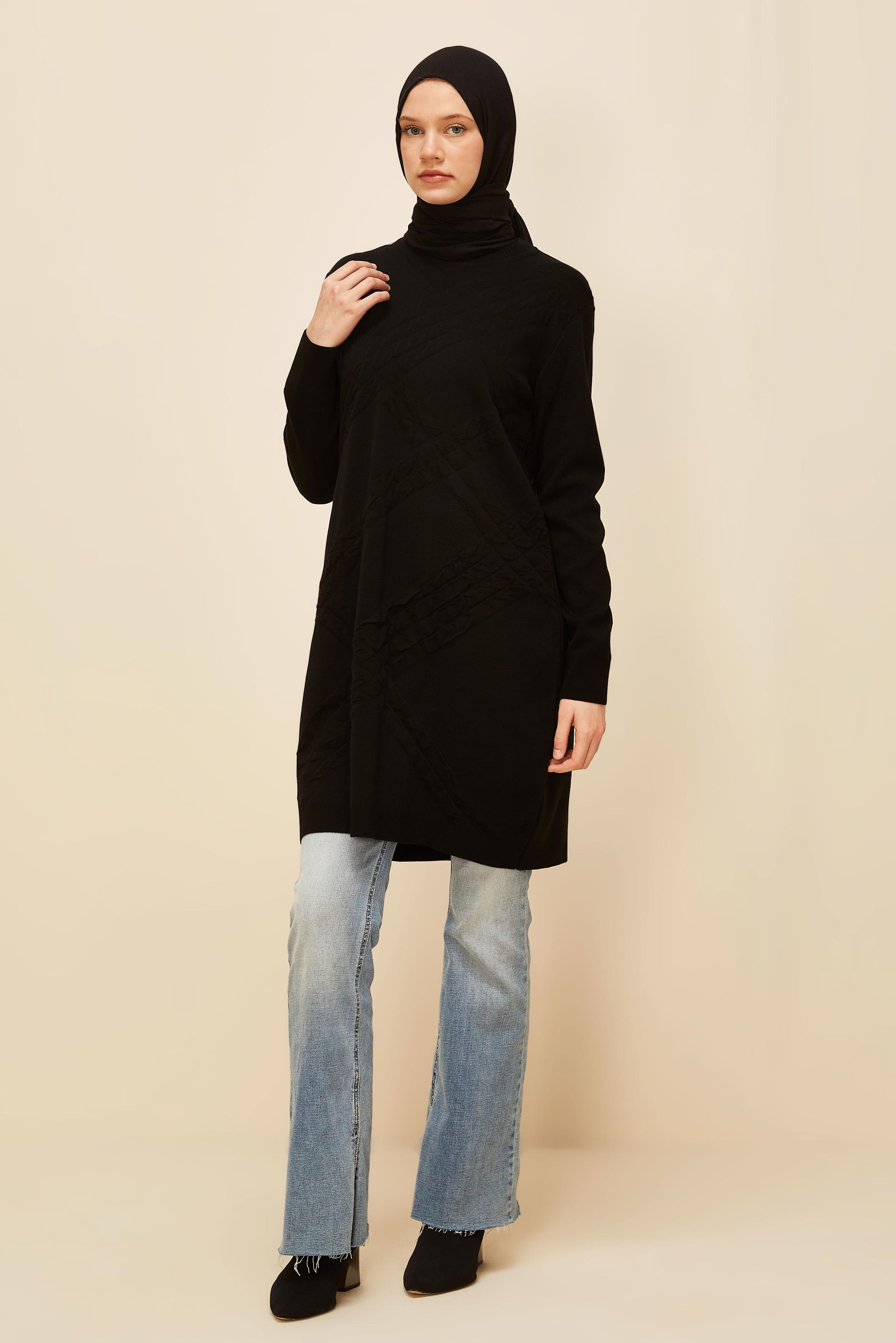 Tesettür giyim SİYAH TRİKO TUNİK 45804