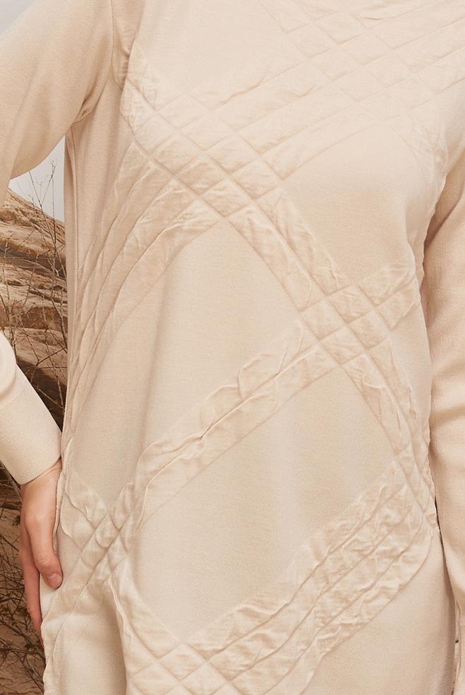 Hijab clothing BEIGE KNITWEAR TUNIC 45804 - ALVİNA
