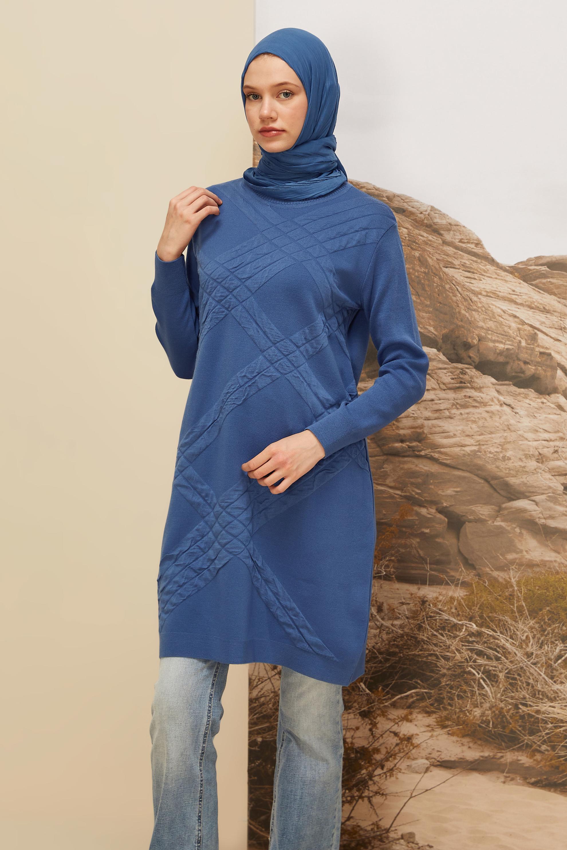 Tesettür giyim MAVİ TRİKO TUNİK 45804