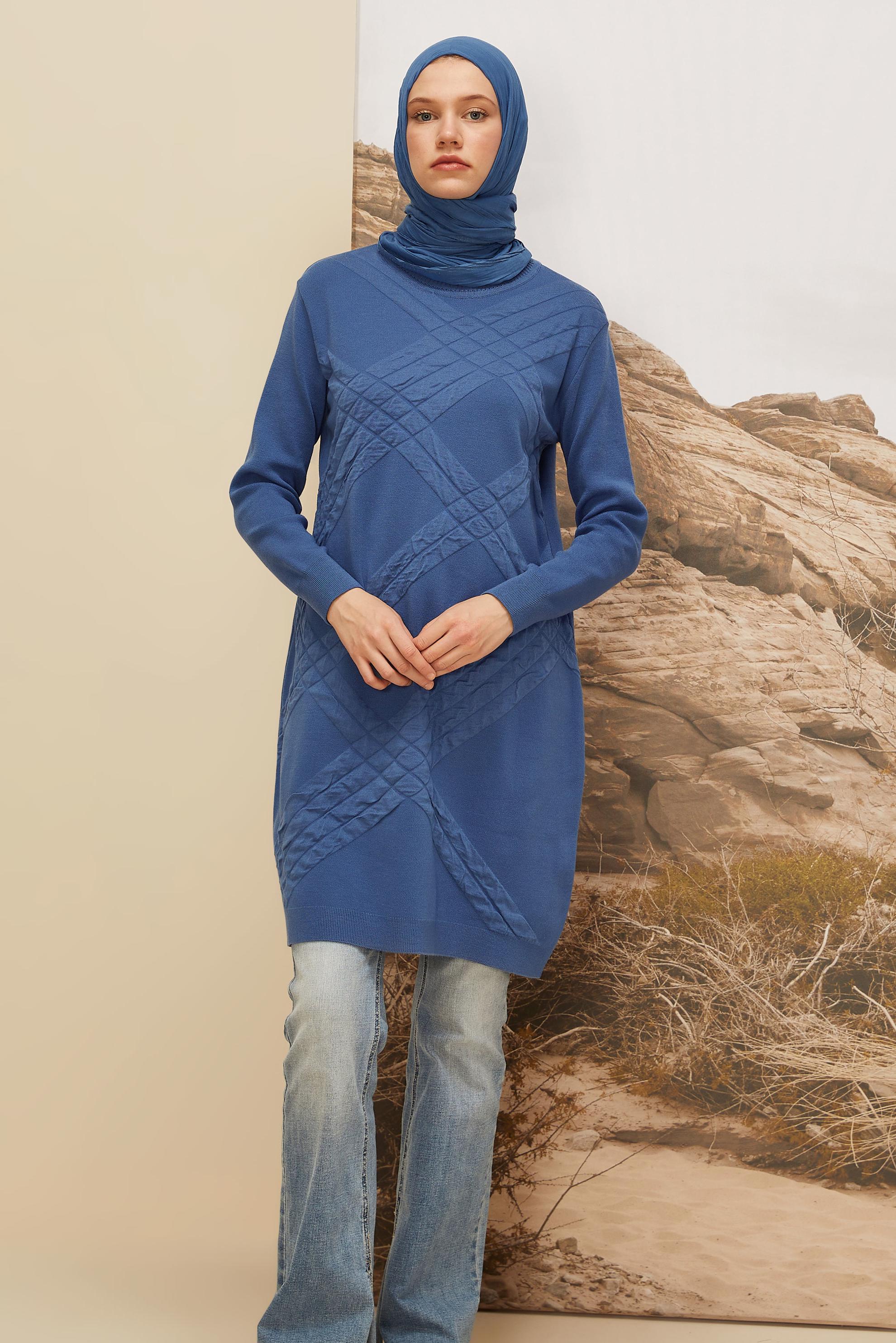 Tesettür giyim MAVİ TRİKO TUNİK 45804