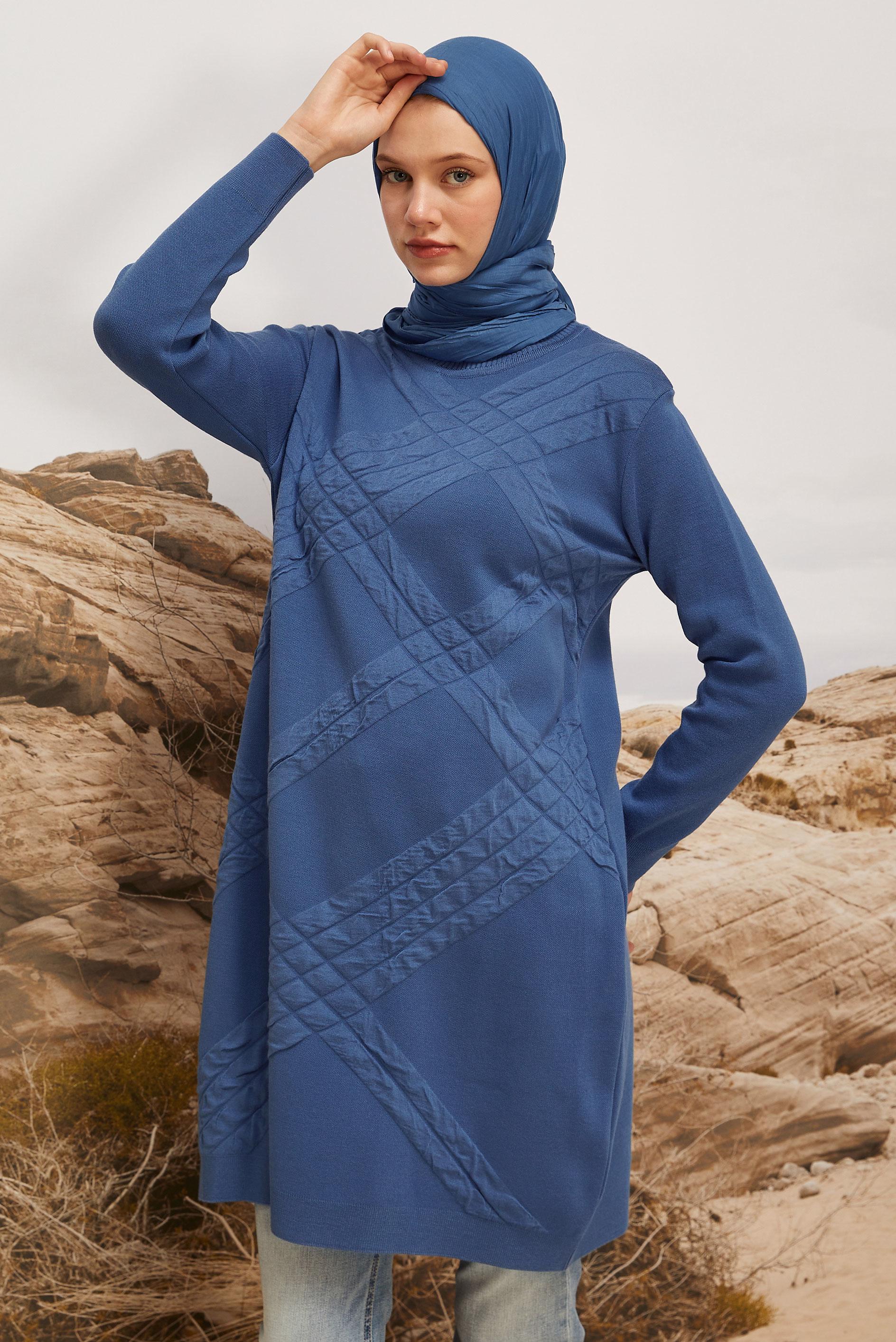 Tesettür giyim MAVİ TRİKO TUNİK 45804