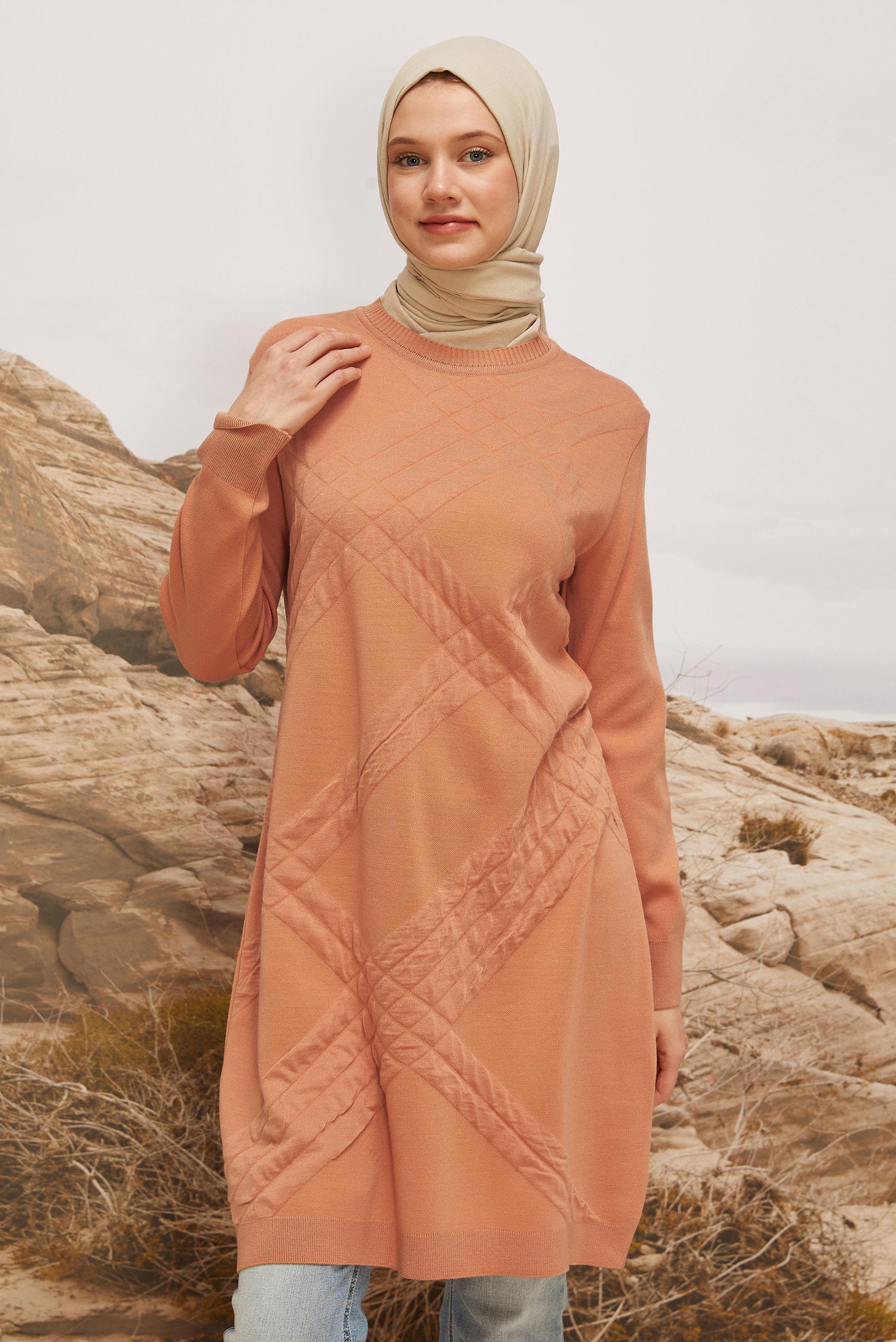 Tesettür giyim PEMBE TRİKO TUNİK 45804