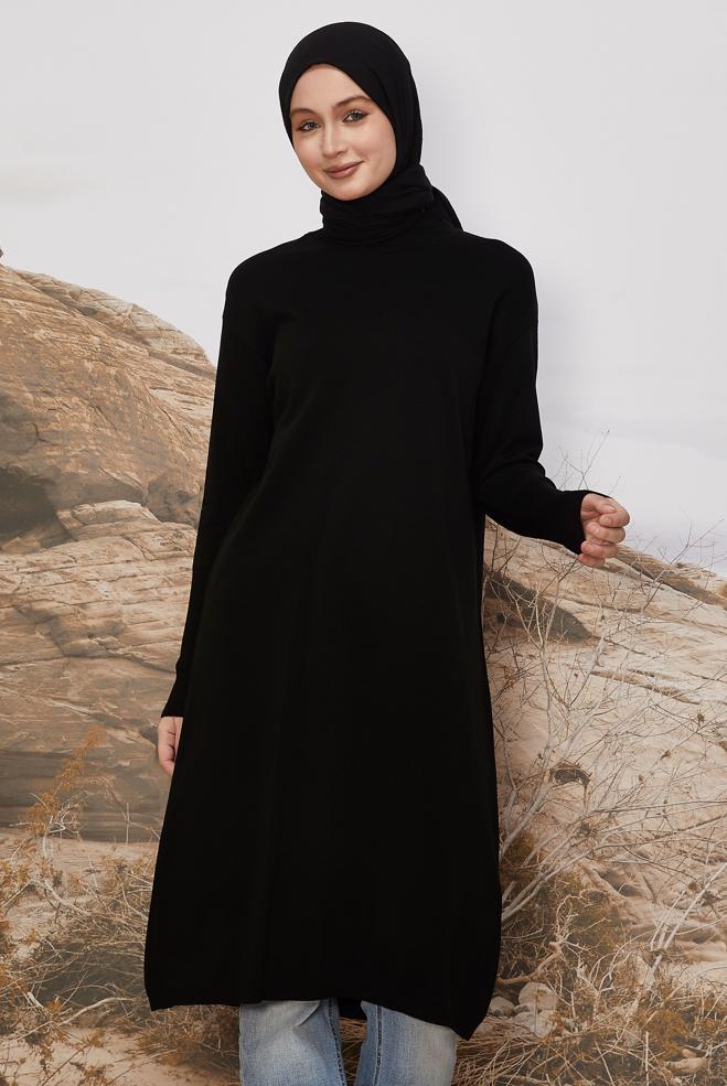 Hijab clothing BLACK KNITWEAR TUNIC 45805 - ALVİNA
