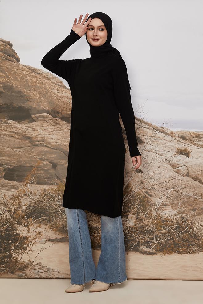 Hijab clothing BLACK KNITWEAR TUNIC 45805 - ALVİNA