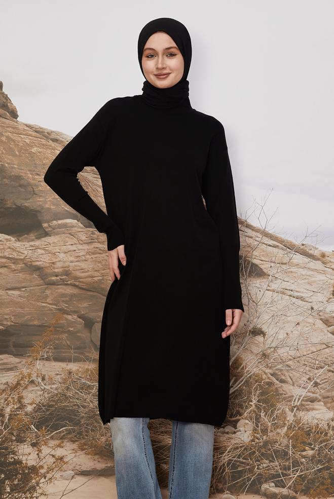 Hijab clothing BLACK KNITWEAR TUNIC 45805 - ALVİNA