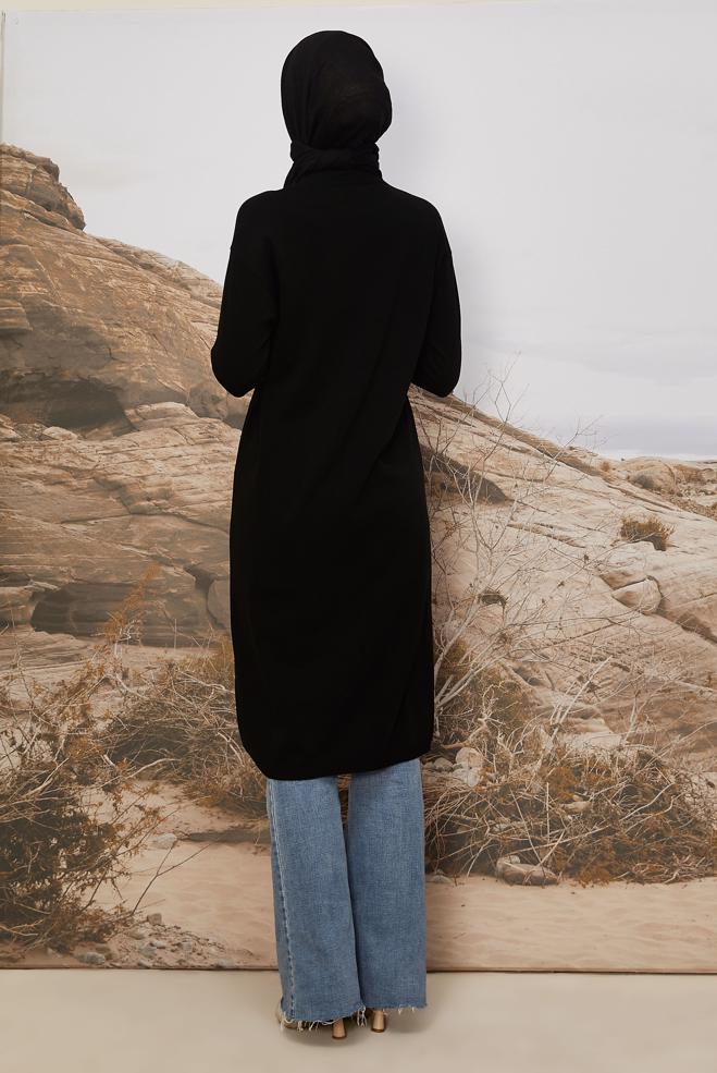 Hijab clothing BLACK KNITWEAR TUNIC 45805 - ALVİNA