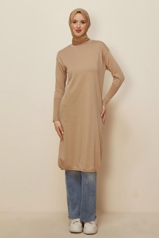 Tesettür giyim BEJ 45805 TRİKO TUNİK 38-48 TEK42 - ALVİNA