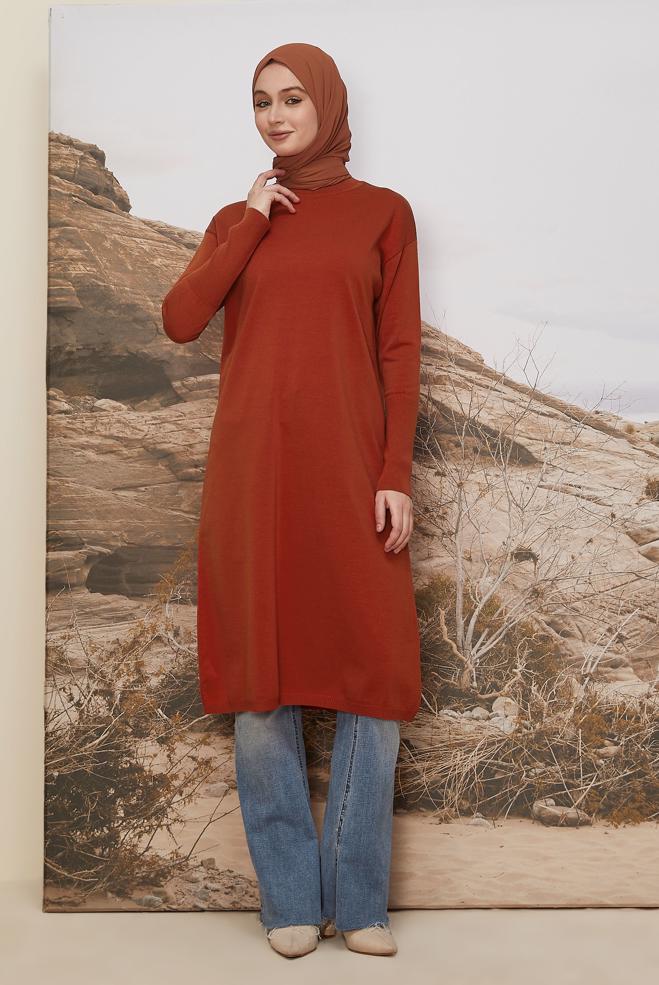Hijab clothing ORANGE KNITWEAR TUNIC 45805 - ALVİNA