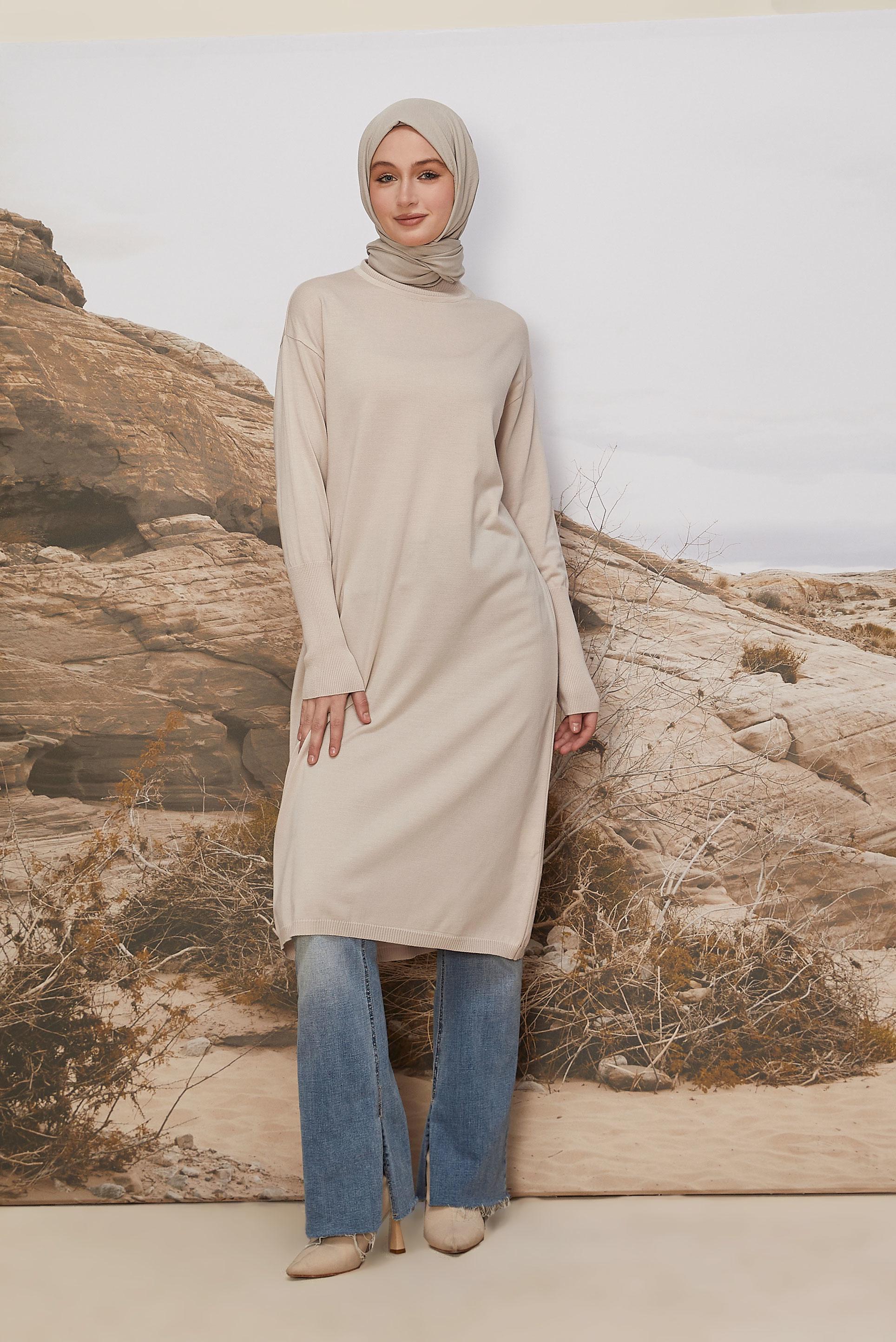 Vêtements hijab BEIGE TUNIQUE EN MAILLE 45805