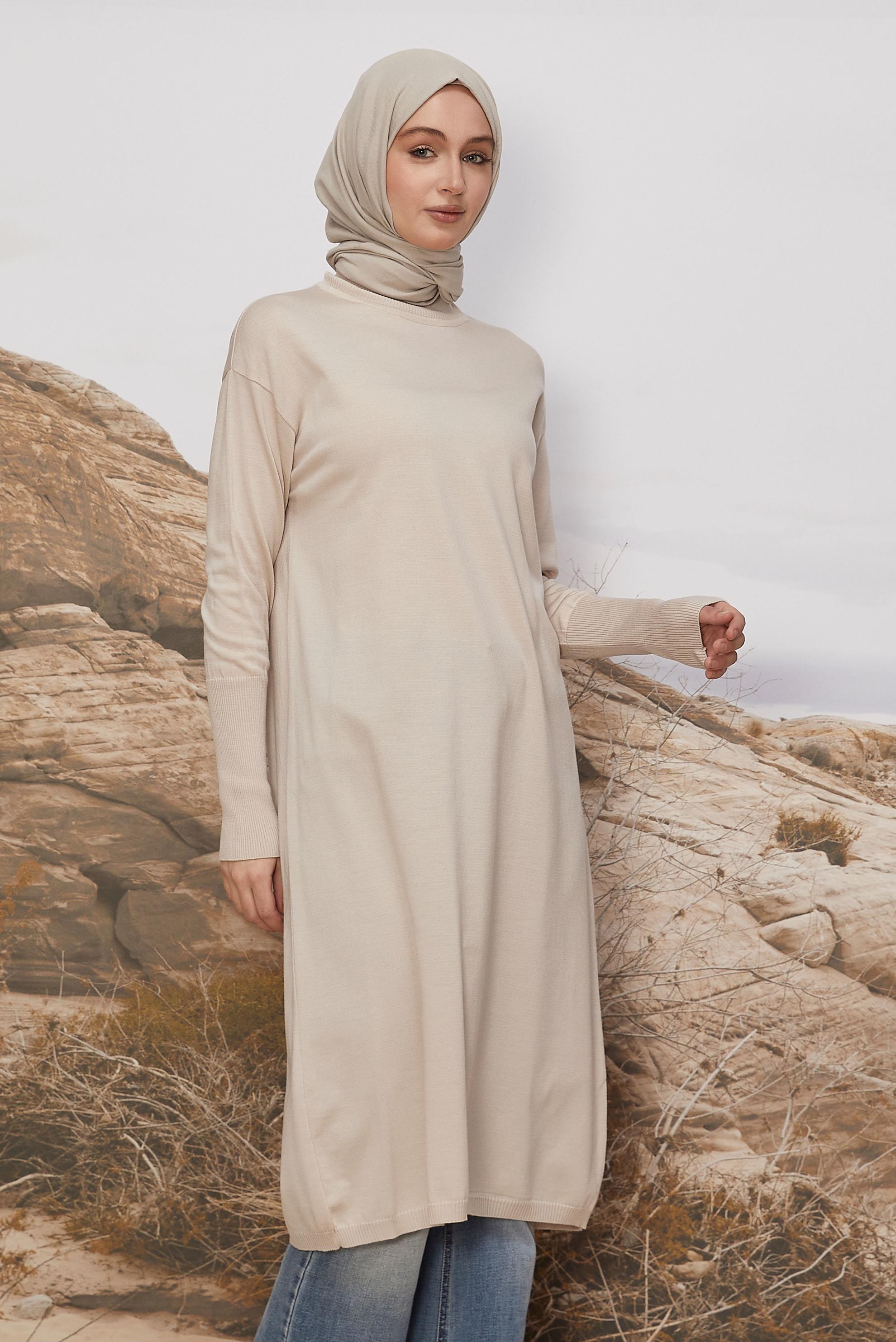Vêtements hijab BEIGE TUNIQUE EN MAILLE 45805