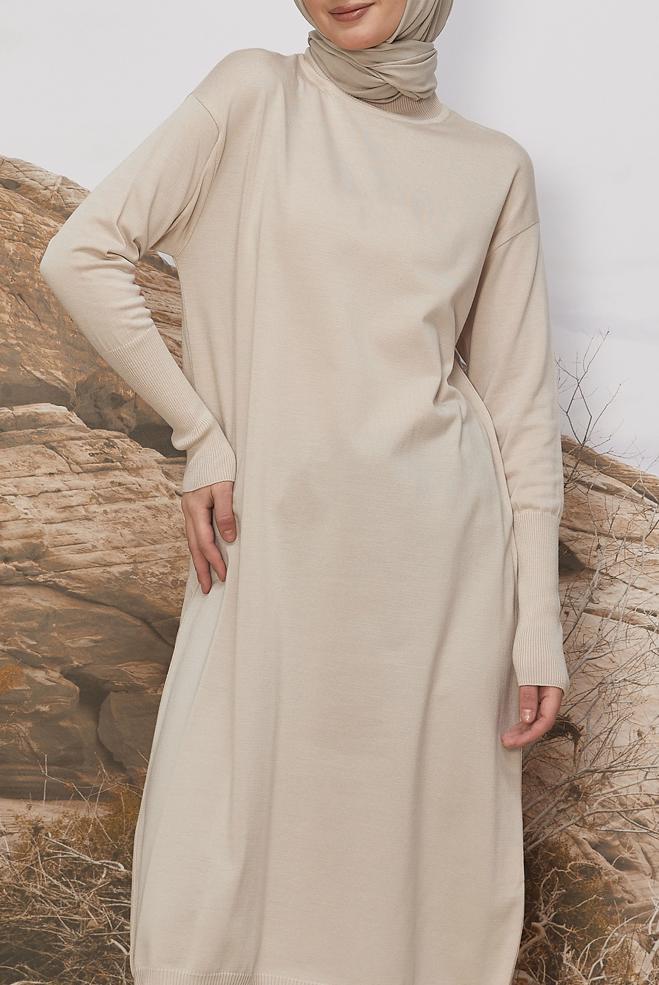 Vêtements hijab BEIGE TUNIQUE EN MAILLE 45805 - ALVİNA