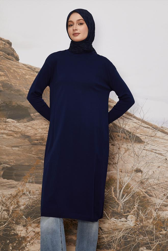 Hijab clothing NAVY BLUE KNITWEAR TUNIC 45805 - ALVİNA