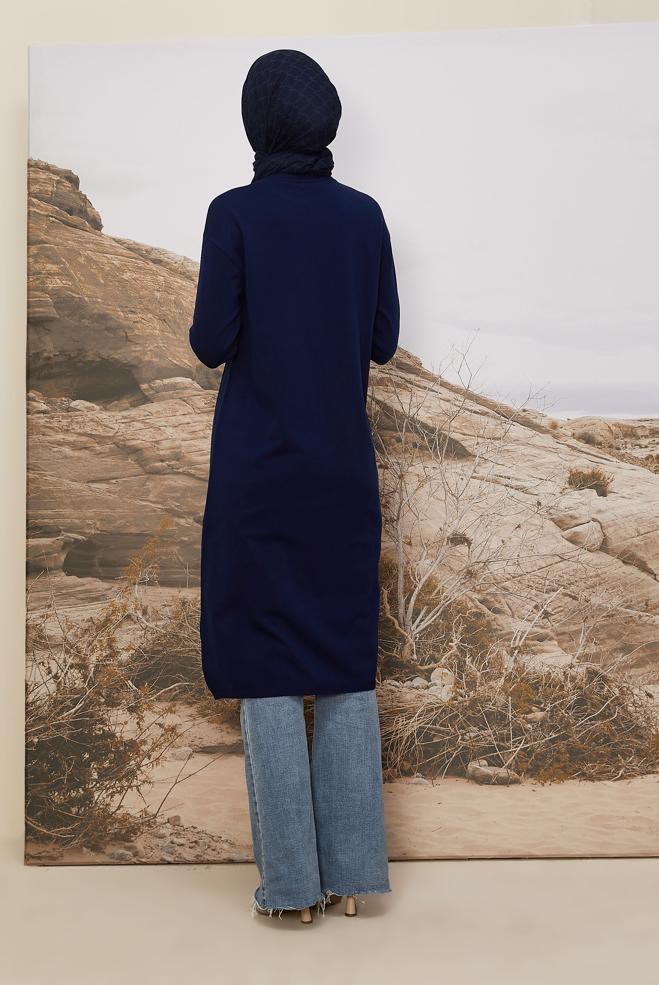 Hijab clothing NAVY BLUE KNITWEAR TUNIC 45805 - ALVİNA