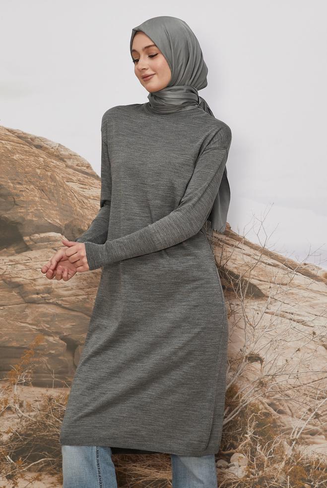 Hijab clothing GREY KNITWEAR TUNIC 45805 - ALVİNA