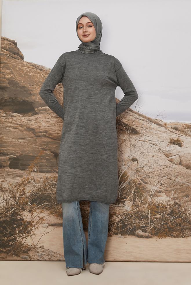 Hijab clothing GREY KNITWEAR TUNIC 45805 - ALVİNA