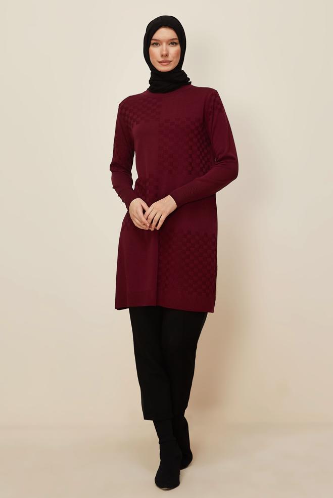 Hijab clothing CLARET RED 45806 TRİKO TUNİK 38-46 - ALVİNA