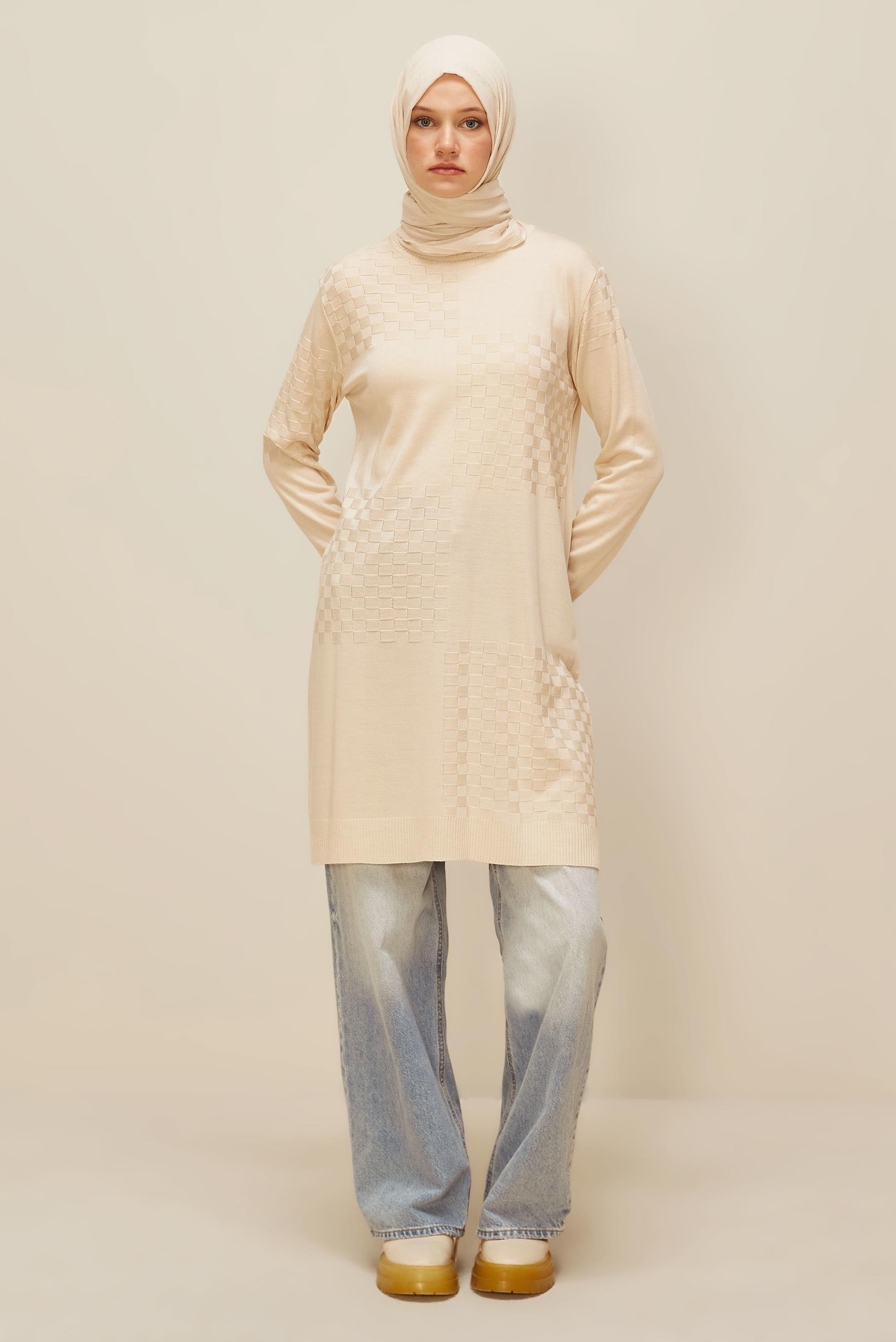 Tesettür giyim BEJ TRİKO TUNİK 45806