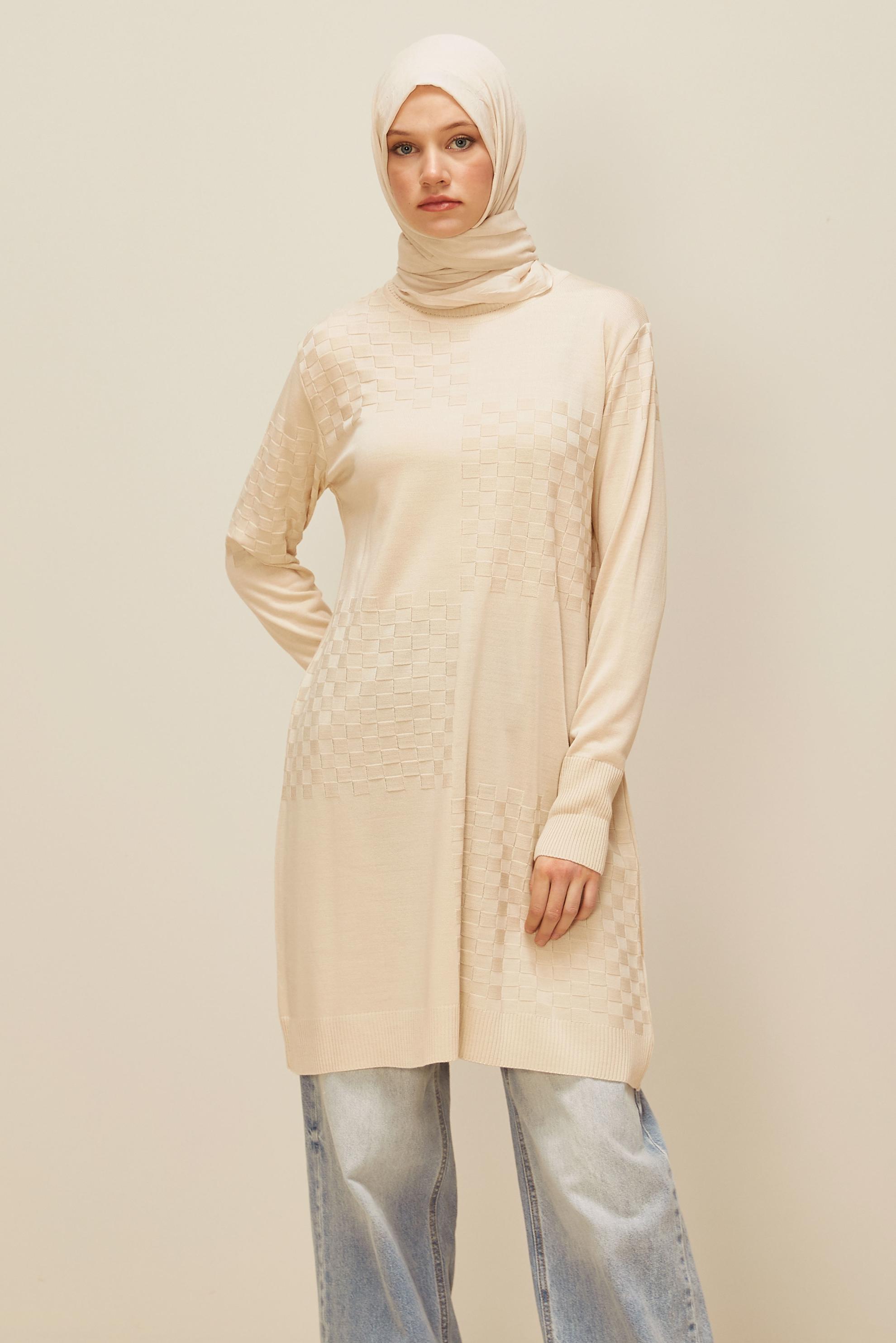 Tesettür giyim BEJ TRİKO TUNİK 45806