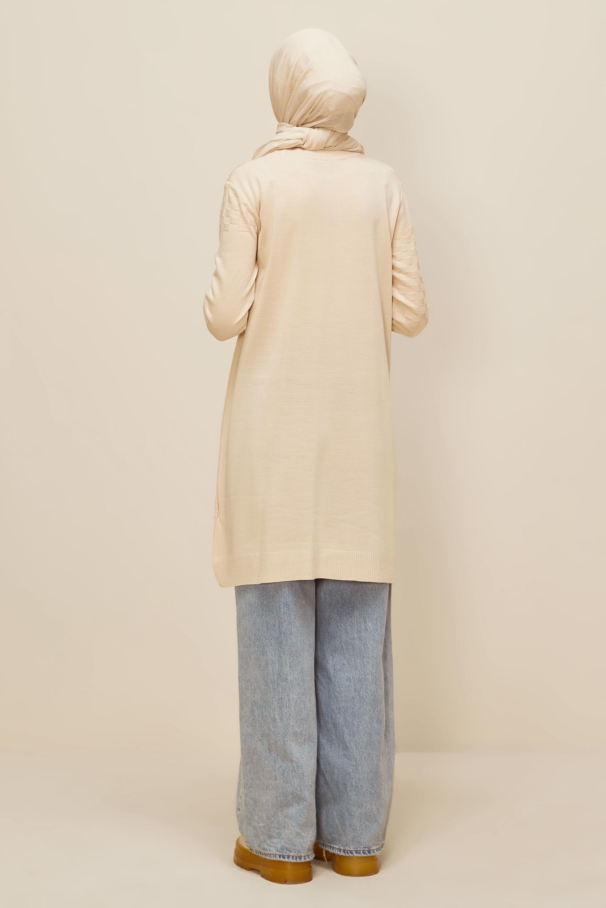 Tesettür giyim BEJ TRİKO TUNİK 45806