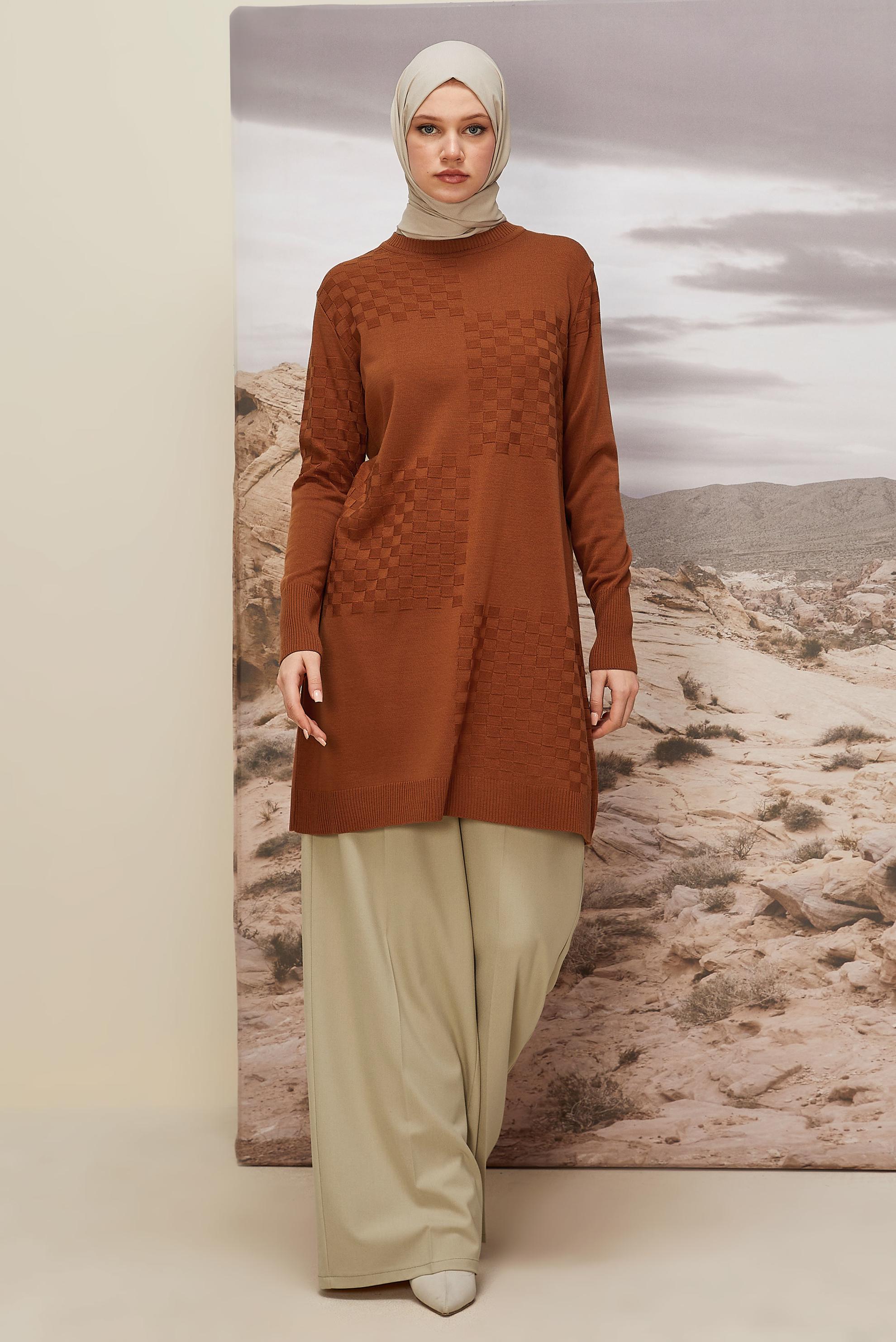 Tesettür giyim TURUNCU TRİKO TUNİK 45806