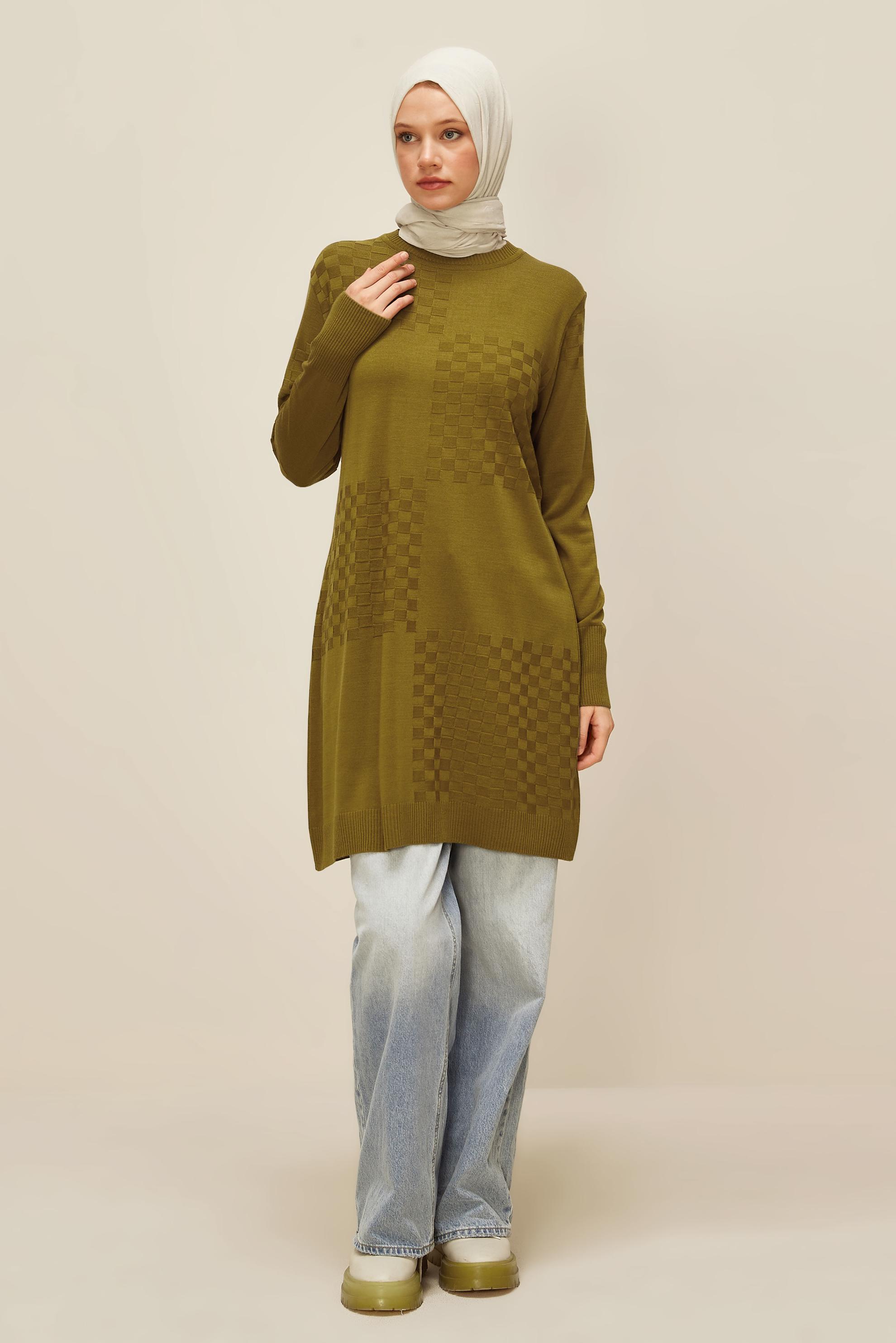 Tesettür giyim YEŞİL TRİKO TUNİK 45806