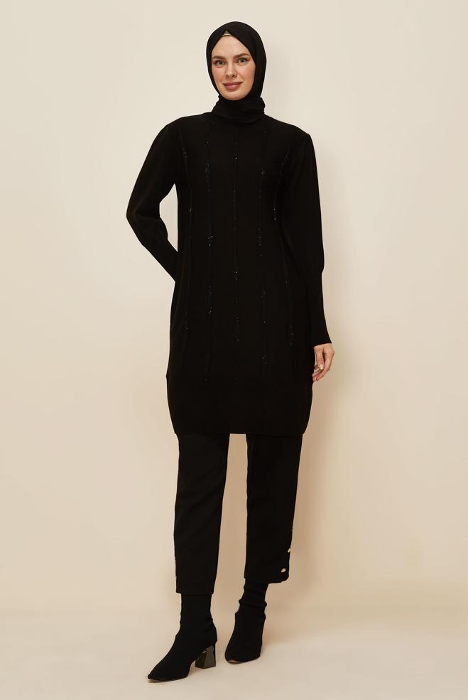 Tesettür giyim SİYAH 45808 TRİKO TUNİK 38-48 - ALVİNA
