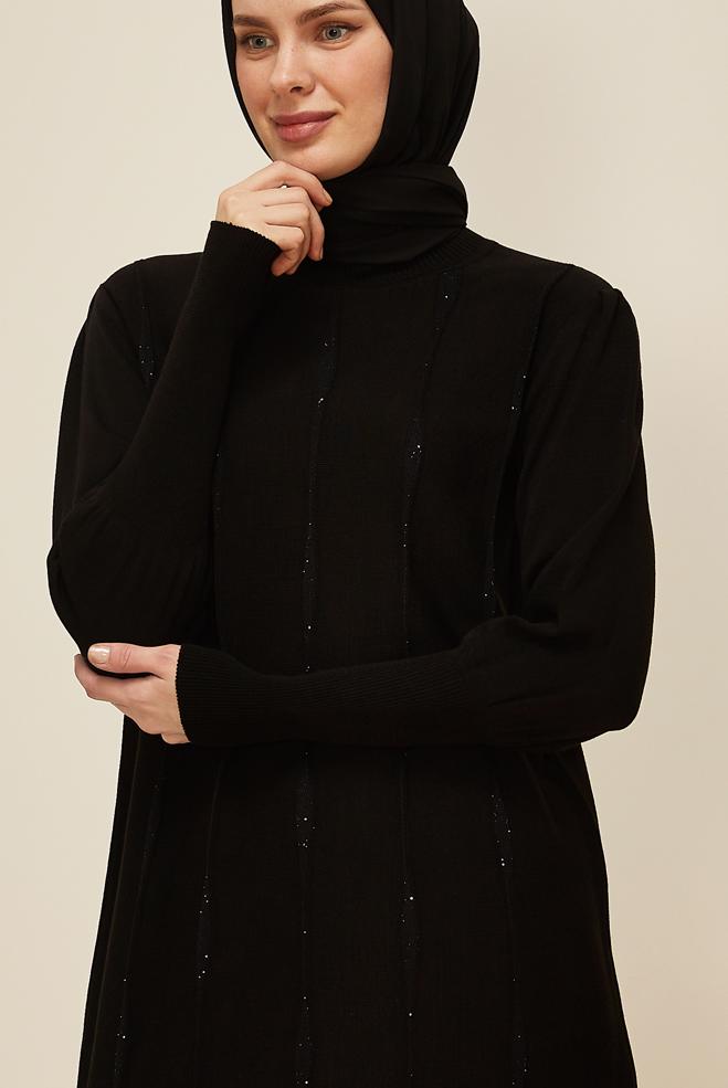 Tesettür giyim SİYAH 45808 TRİKO TUNİK 38-48 - ALVİNA