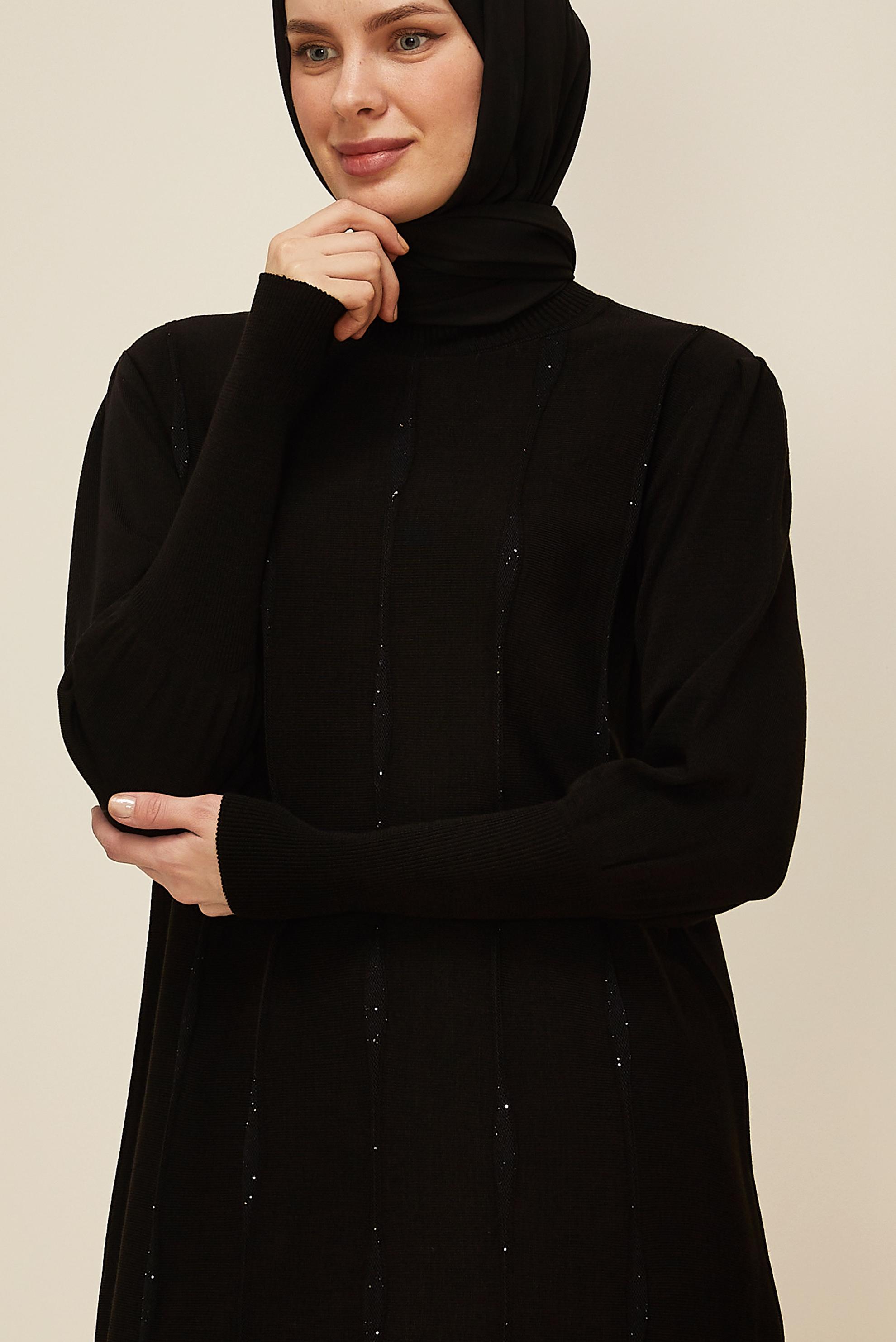 Tesettür giyim SİYAH 45808 TRİKO TUNİK 38-48