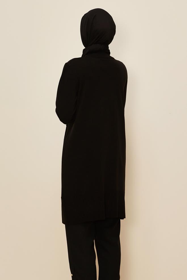 Tesettür giyim SİYAH 45808 TRİKO TUNİK 38-48 - ALVİNA