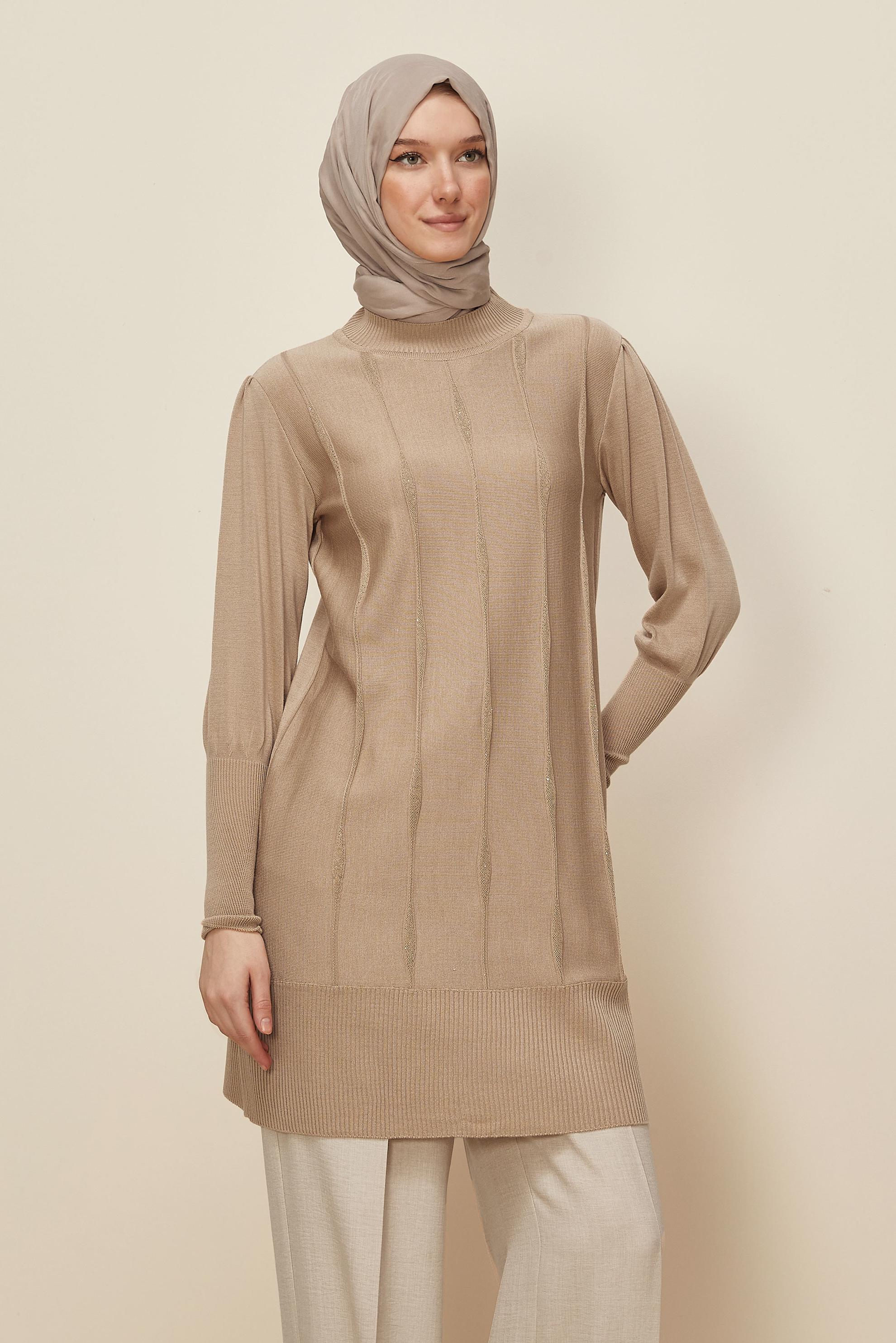 Tesettür giyim BEJ TRİKO TUNİK 45808