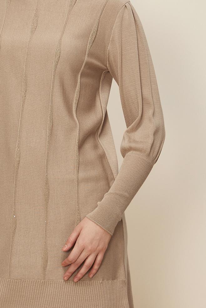 Tesettür giyim BEJ 45808 TRİKO TUNİK 38-48 - ALVİNA