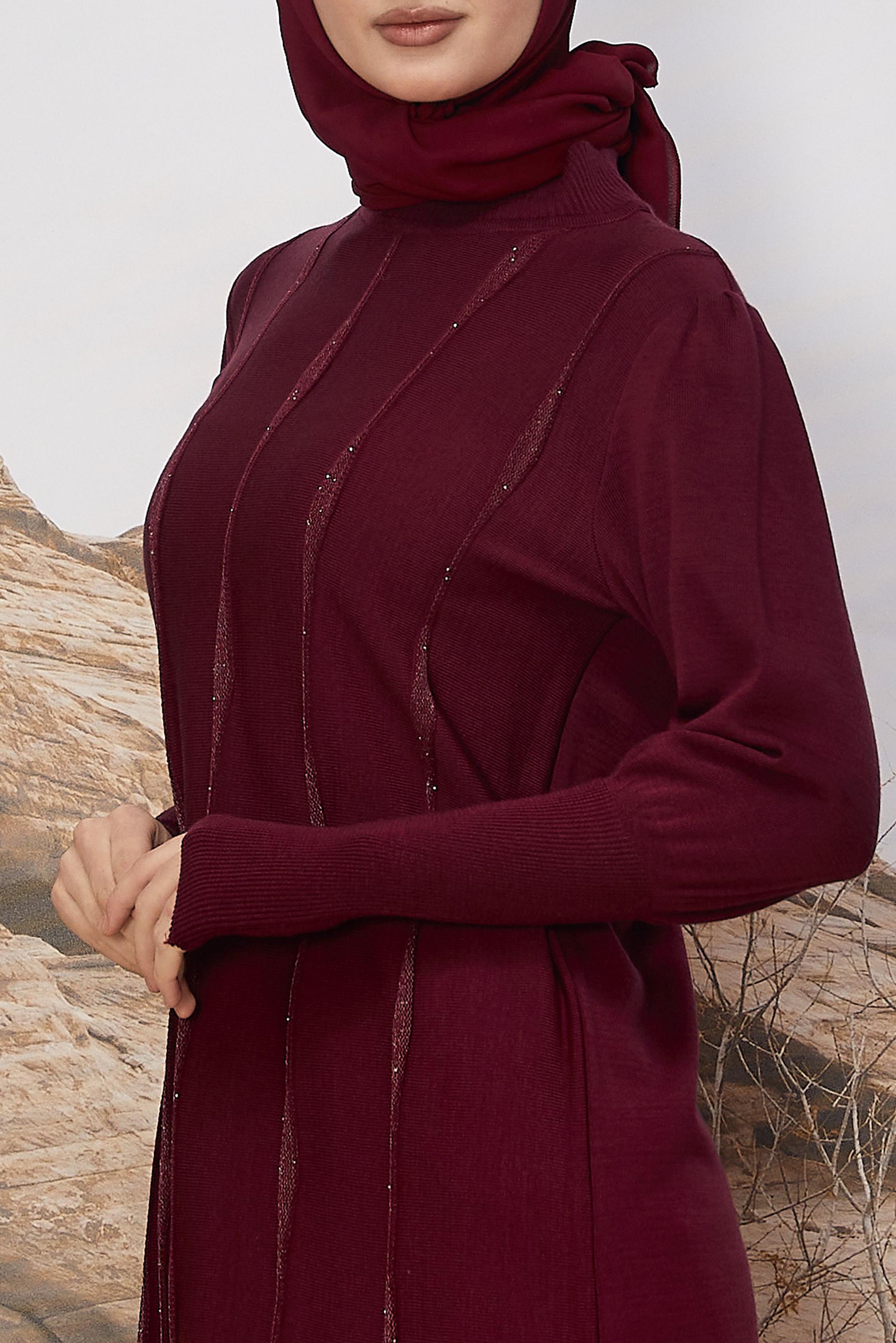 Tesettür giyim BORDO TRİKO TUNİK 45808