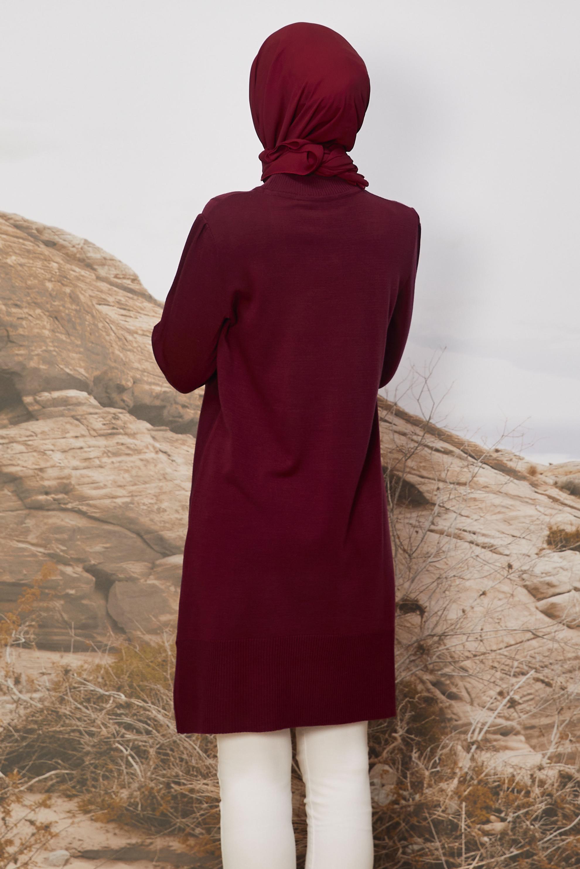 Tesettür giyim BORDO TRİKO TUNİK 45808