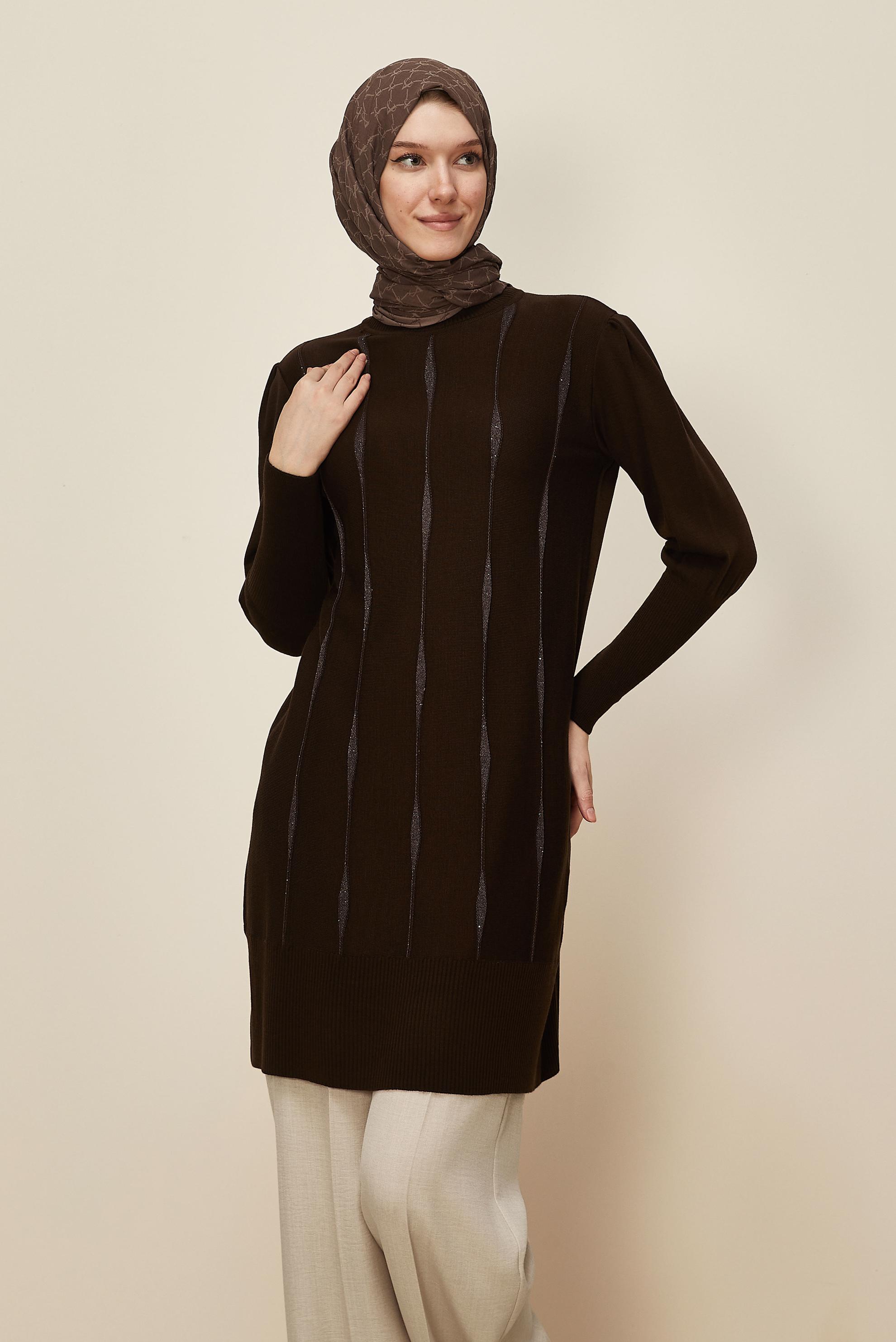 Tesettür giyim KAHVE TRİKO TUNİK 45808