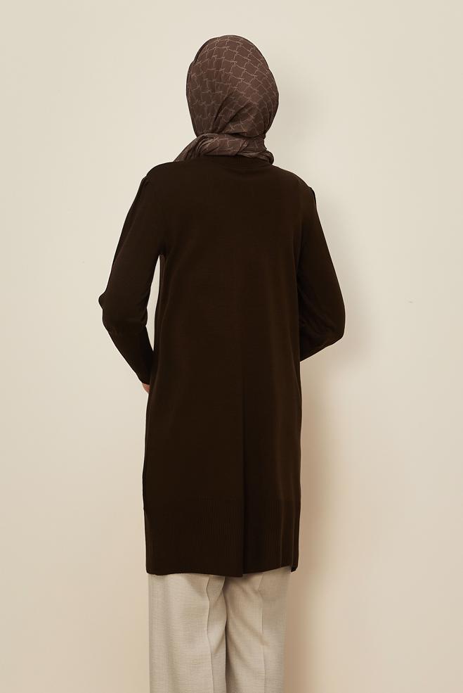Tesettür giyim KAHVE 45808 TRİKO TUNİK 38-48 - ALVİNA