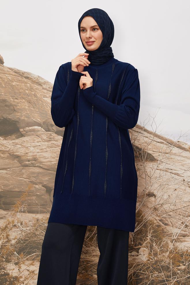 Tesettür giyim LACİVERT 45808 TRİKO TUNİK 38-48 - ALVİNA