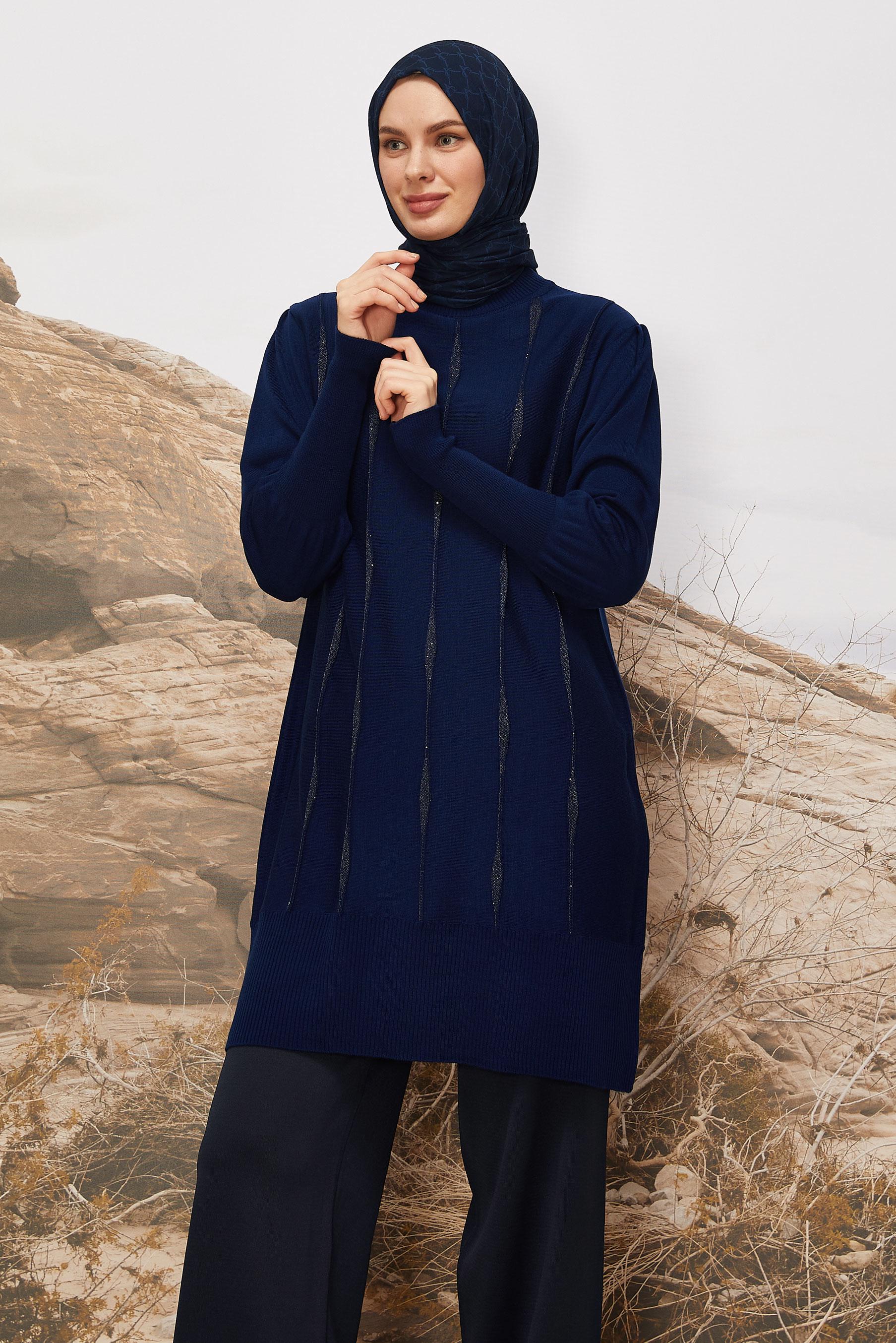 Tesettür giyim LACİVERT 45808 TRİKO TUNİK 38-48