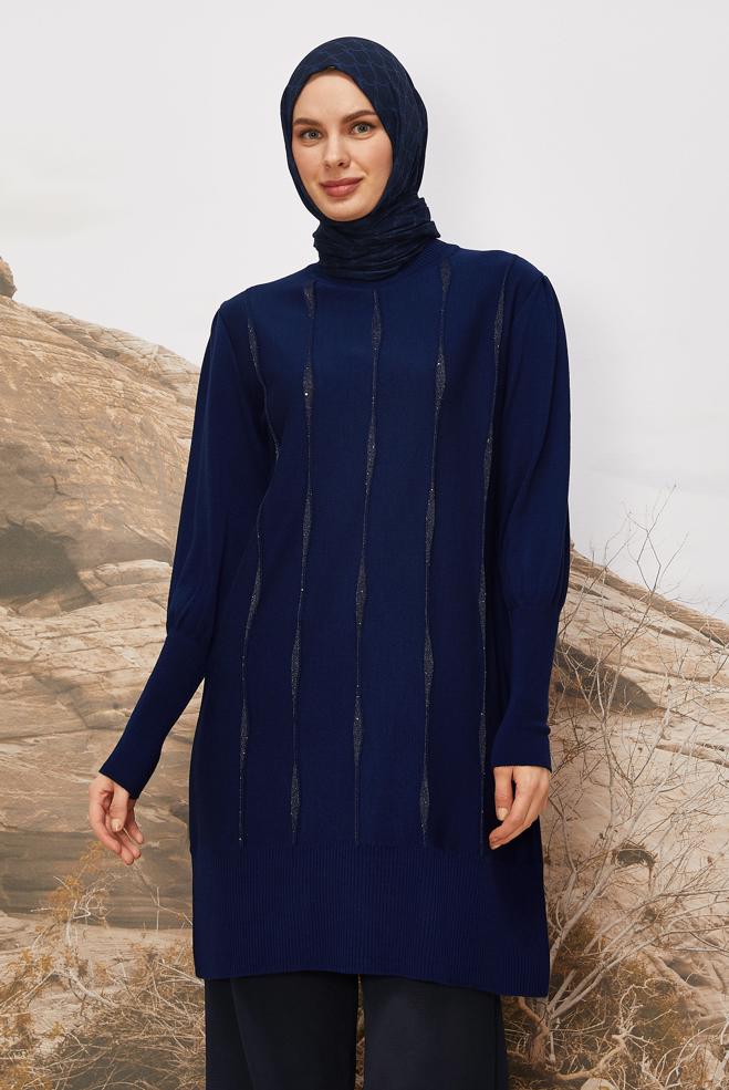 Tesettür giyim LACİVERT 45808 TRİKO TUNİK 38-48 - ALVİNA