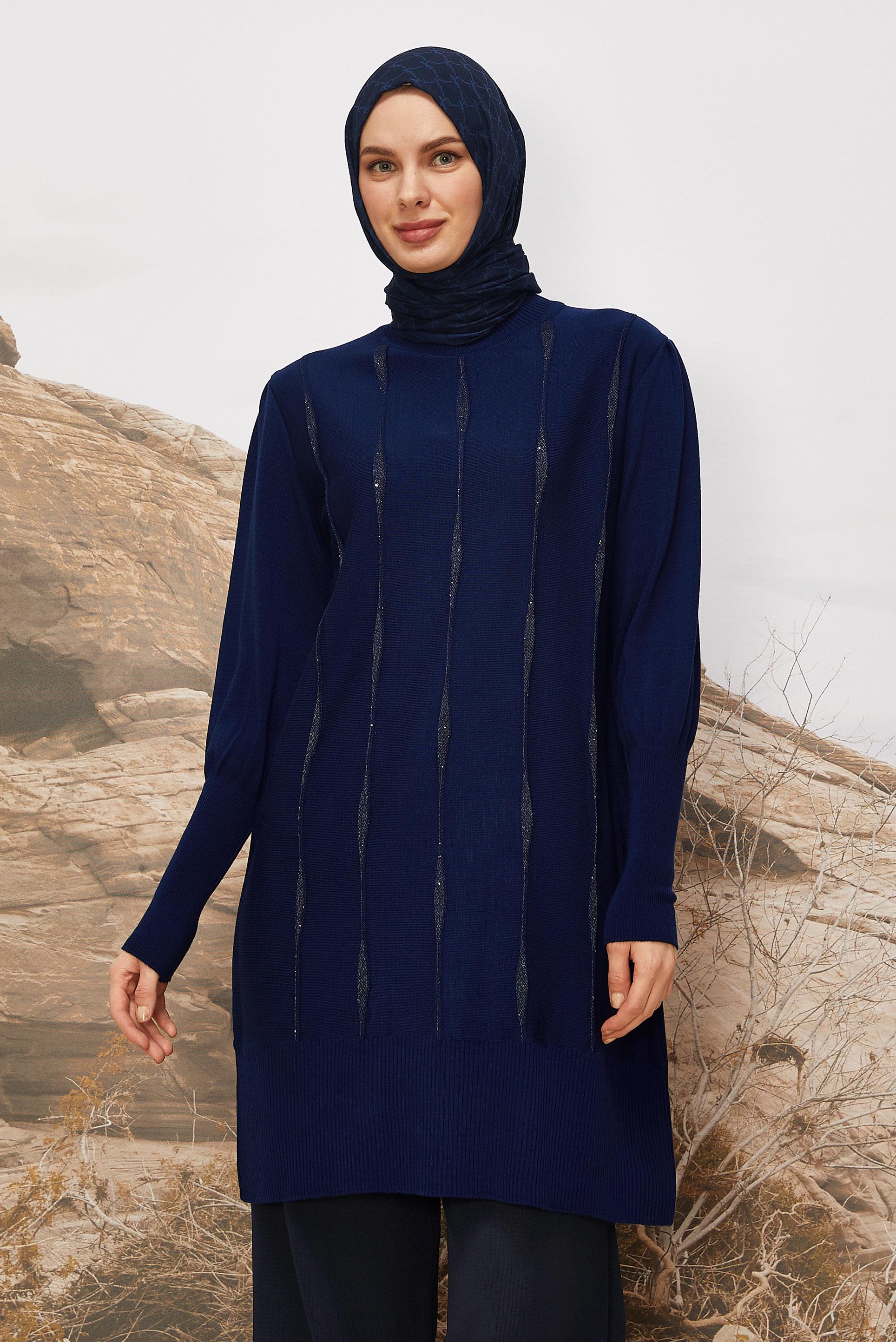Tesettür giyim LACİVERT 45808 TRİKO TUNİK 38-48