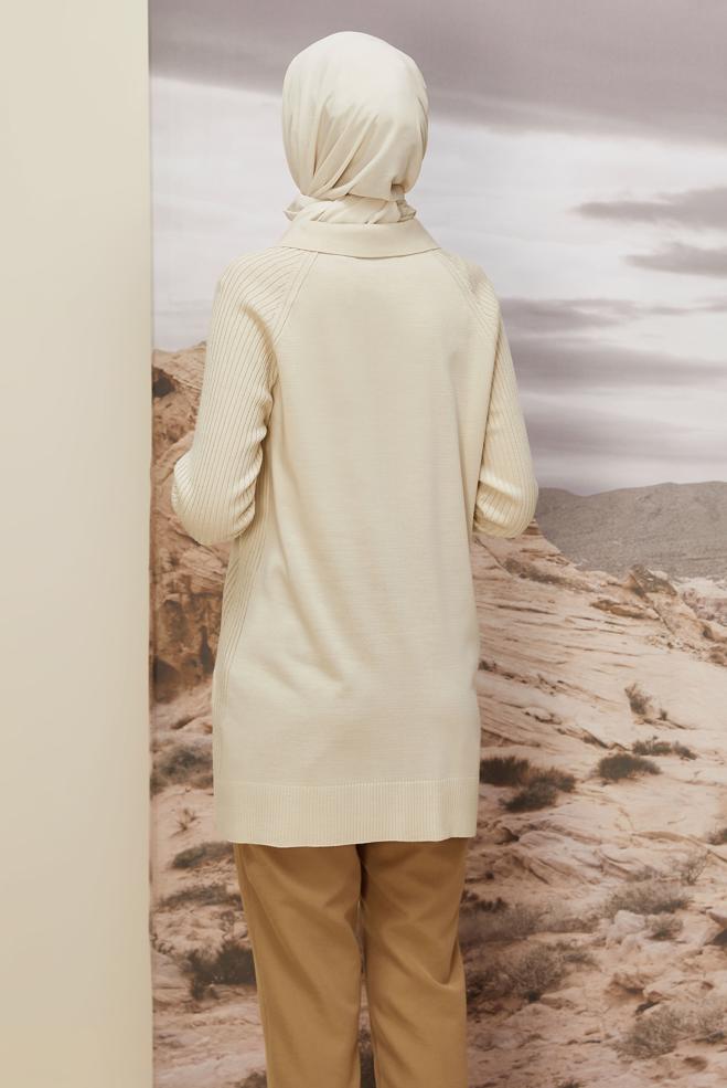 Vêtements hijab BEIGE TUNIQUE EN MAILLE À COL CHEMISE 45809 - ALVİNA