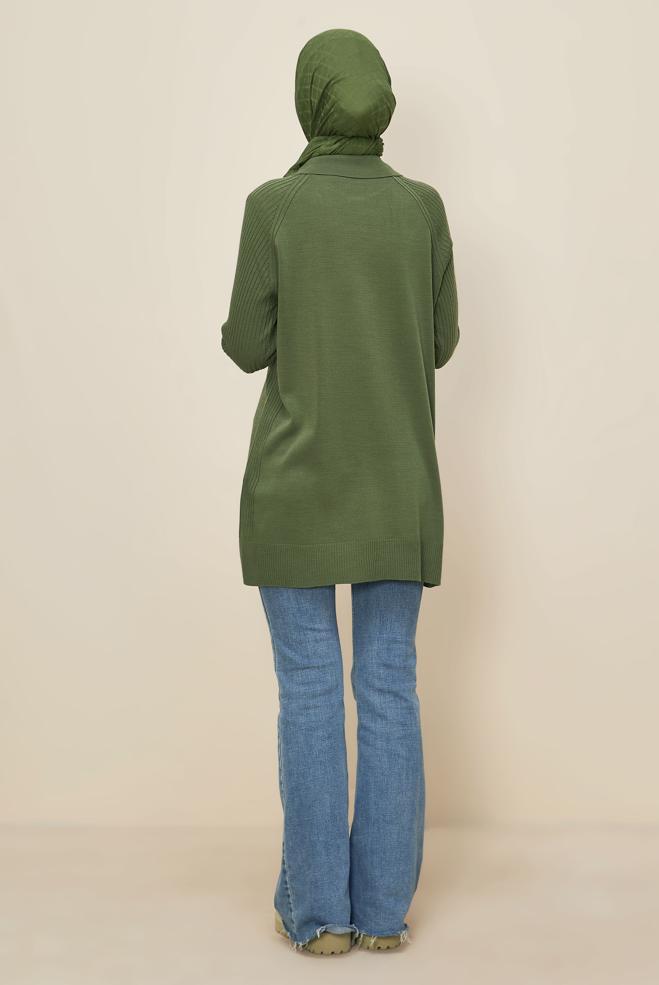 Tesettür giyim YEŞİL GÖMLEK YAKA TRİKO TUNİK 45809 - ALVİNA