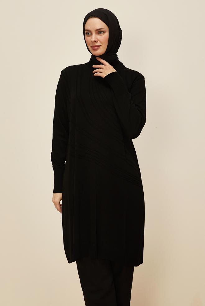 Tesettür giyim SİYAH 45810 TRİKO TUNİK 40-48 - ALVİNA