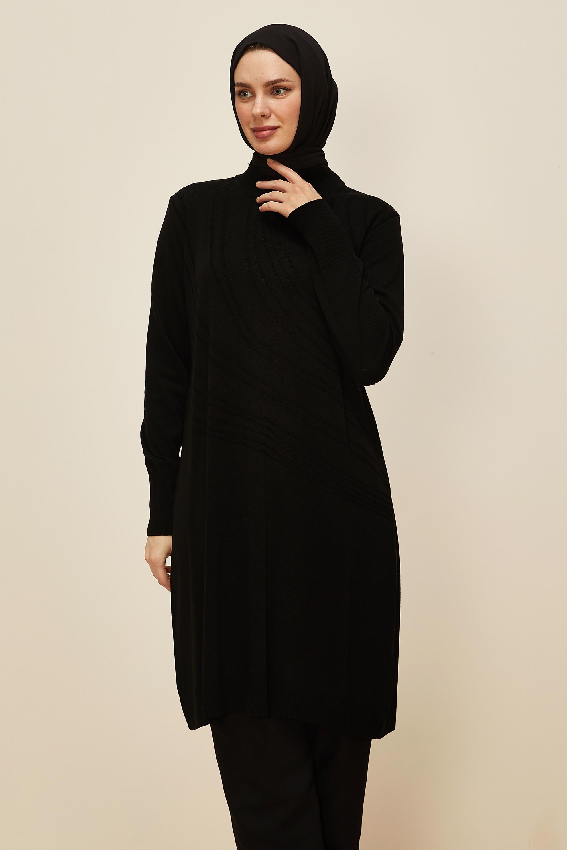 Vêtements hijab NOIR 45810 TRİKO TUNİK 40-48