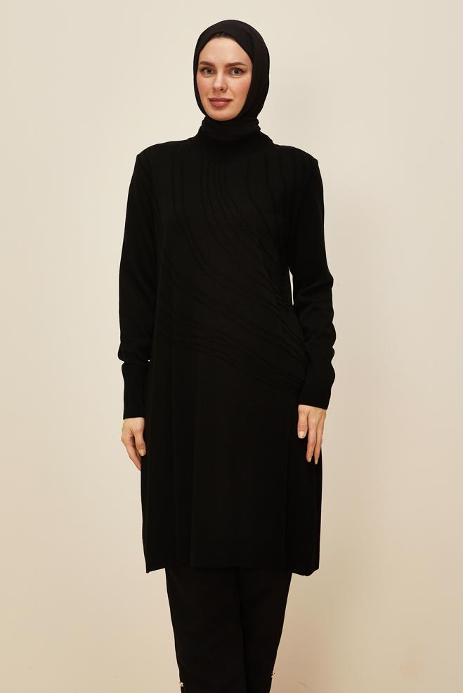 Tesettür giyim SİYAH 45810 TRİKO TUNİK 40-48 - ALVİNA