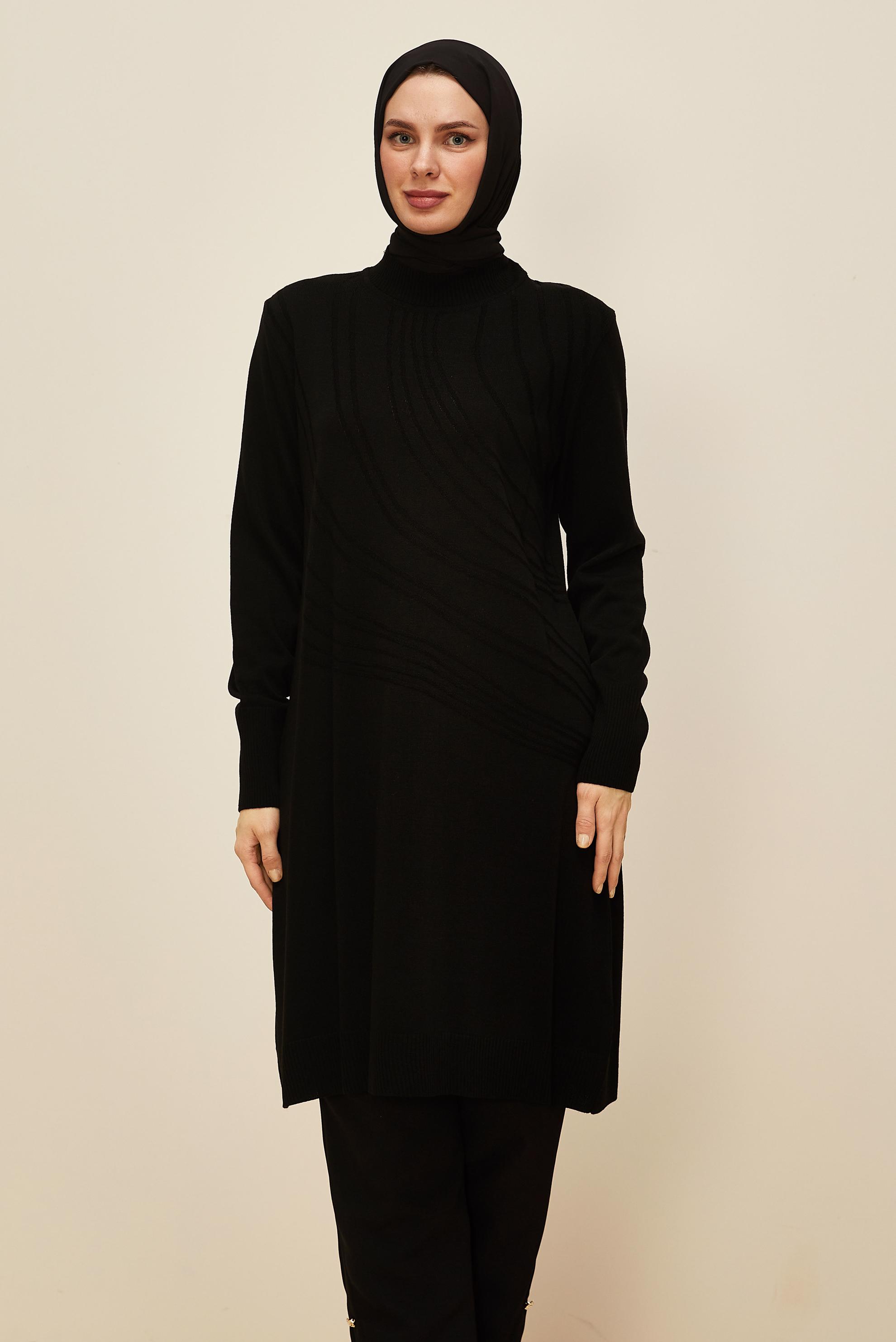 Vêtements hijab NOIR 45810 TRİKO TUNİK 40-48
