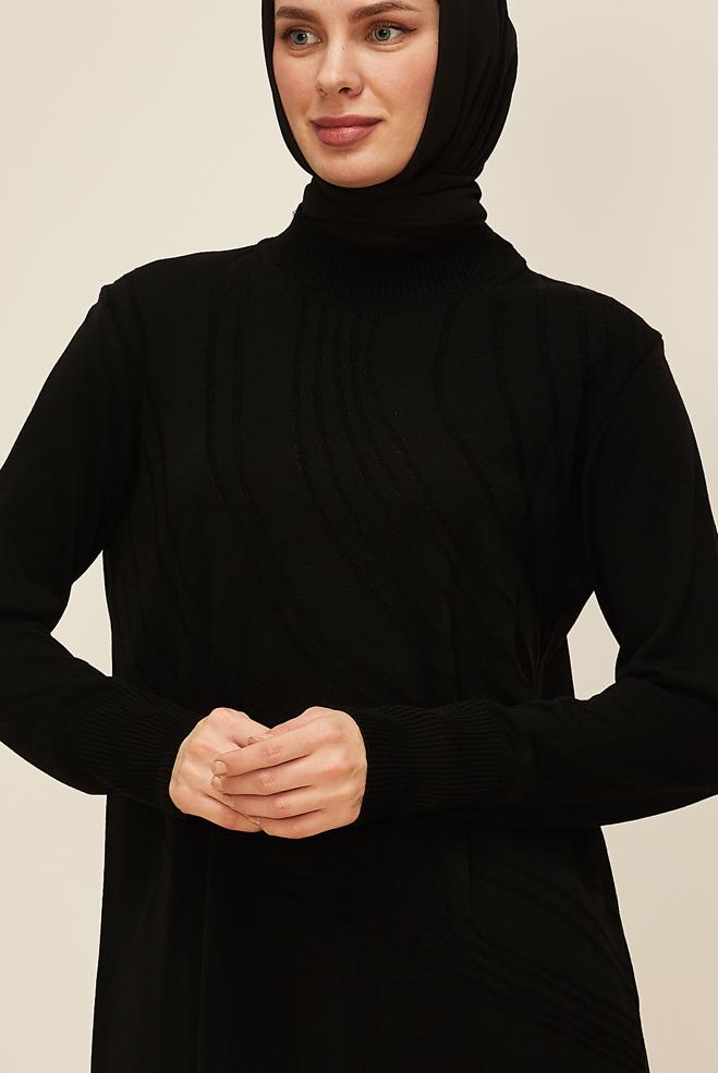 Tesettür giyim SİYAH 45810 TRİKO TUNİK 40-48 - ALVİNA