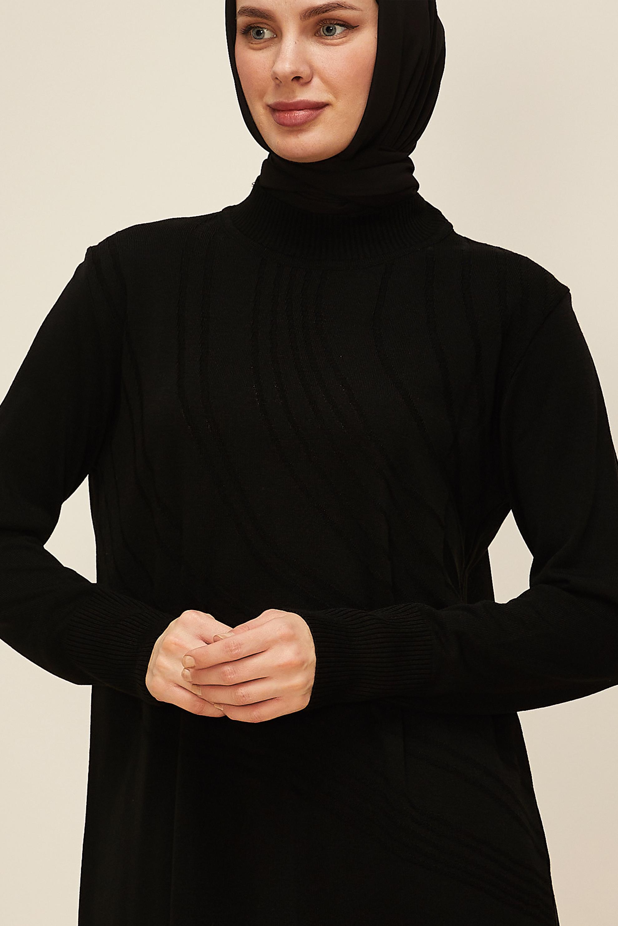 Vêtements hijab NOIR 45810 TRİKO TUNİK 40-48